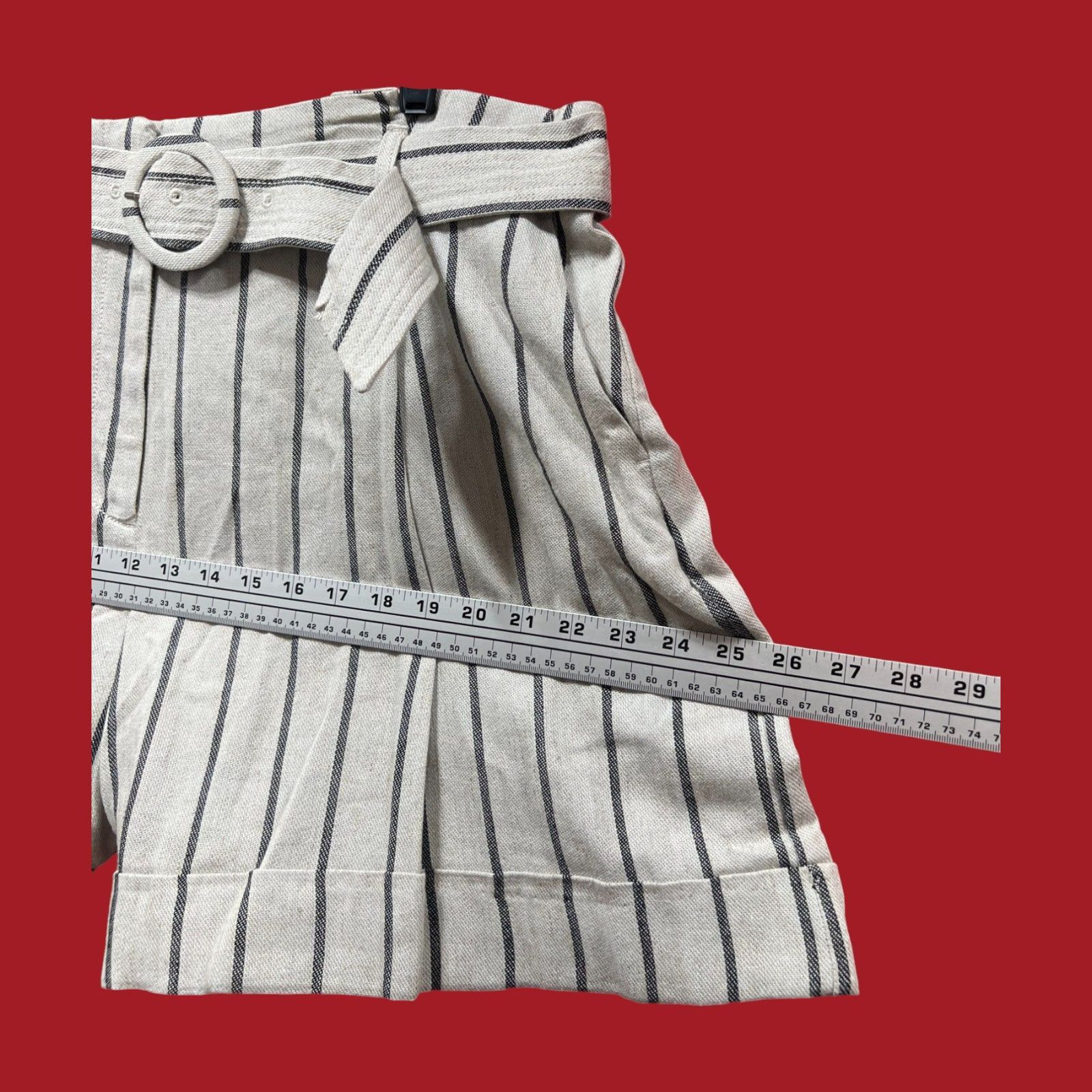 Worthington Worthington - Women's Striped Belted Shorts - Beige - 18 Size 40" / US 18 - 6 Thumbnail