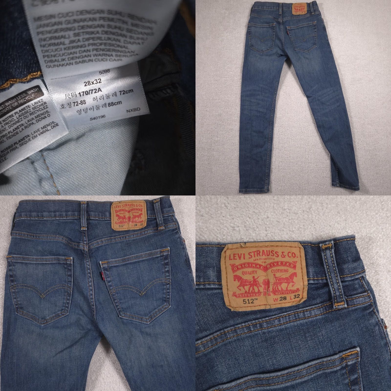 Levi's VINTAGE Levis 512 Jeans Mens 28x28.5 Blue Slim Taper Stretch Denim Medium Wash Pants Size US 28 / EU 44 - 9 Thumbnail