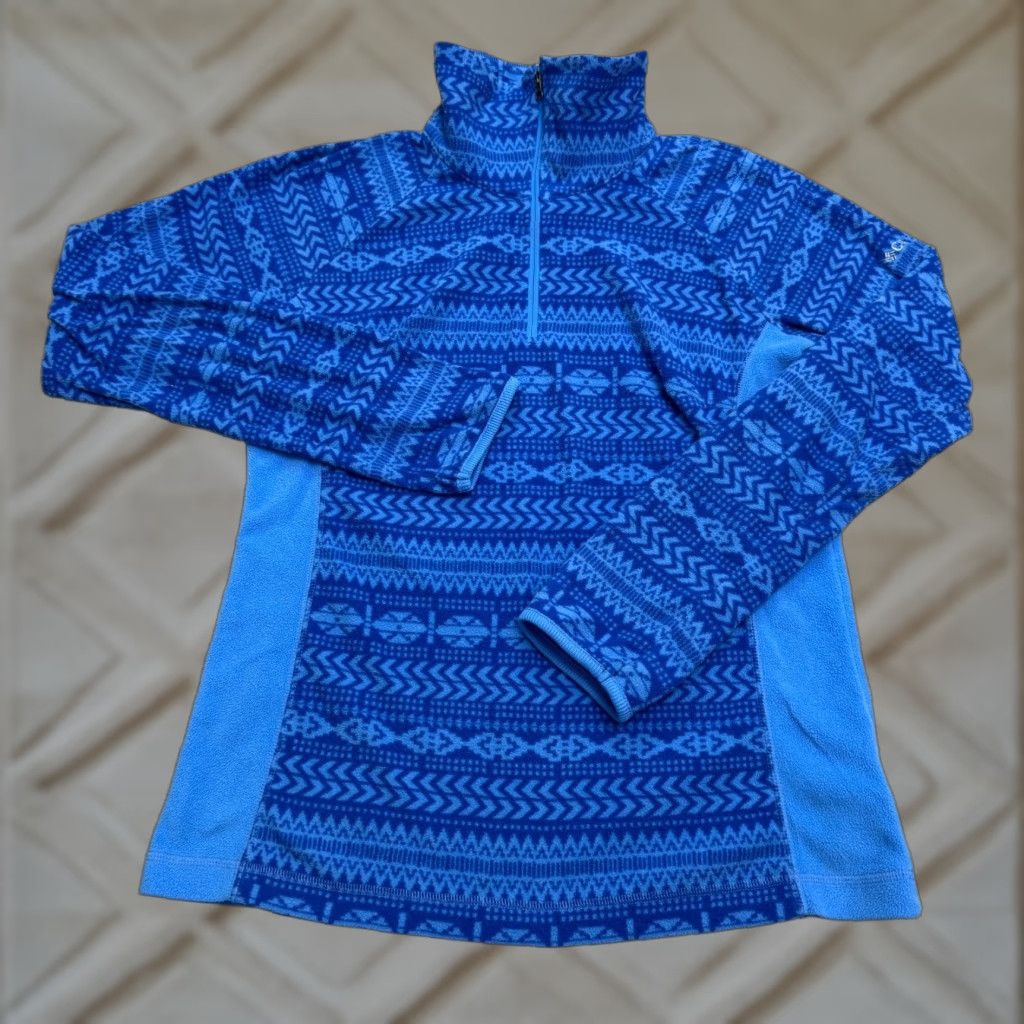 Vintage Columbia Sweatshirt Womens Medium Blue Geometric Aztec 1/4 Zip Pullover Jacket Size M / US 6-8 / IT 42-44 - 1 Thumbnail