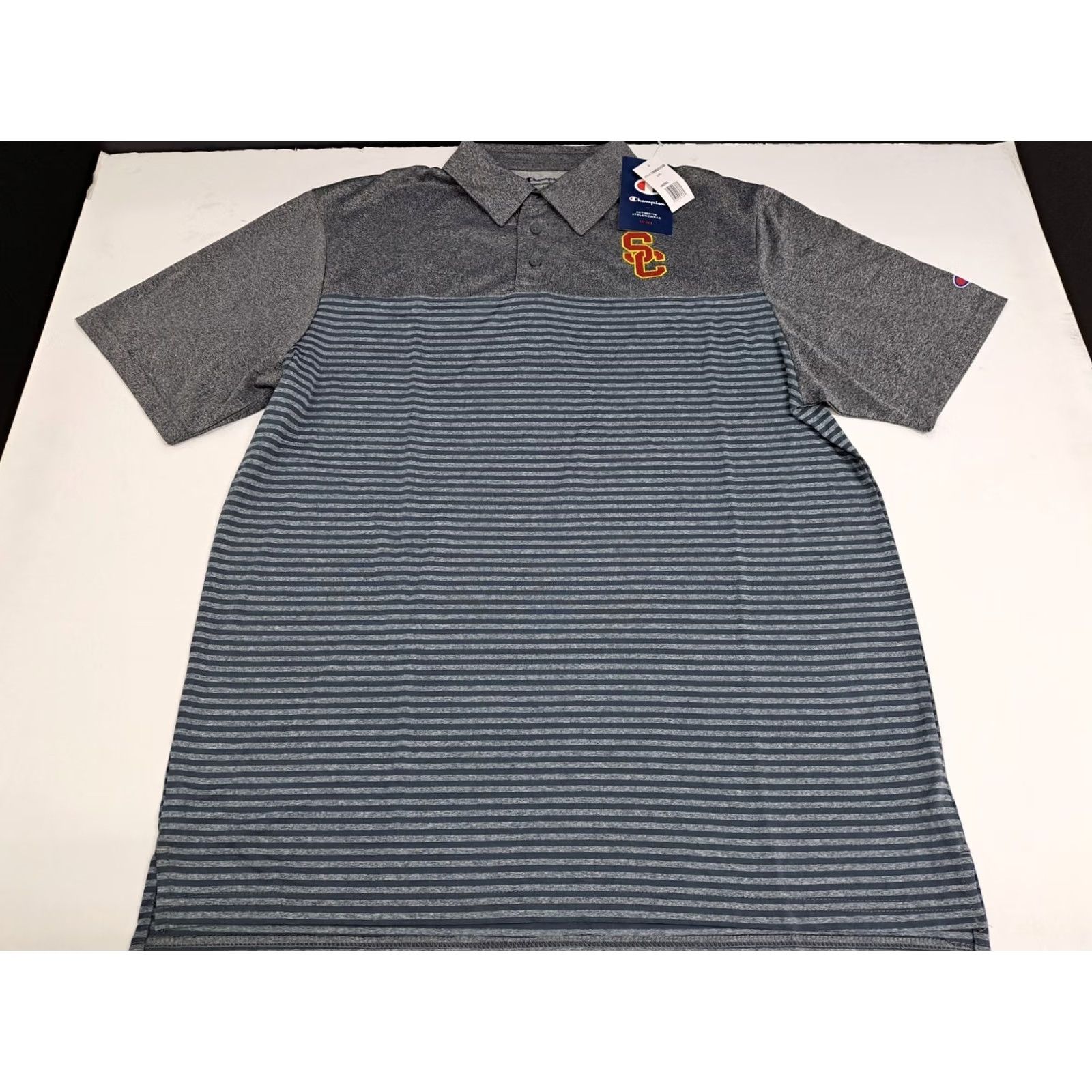Champion NWT Champion USC Polo Shirt Mens L Grey Blue Stripes Collegiate Licensed Size US L / EU 52-54 / 3 - 2 Thumbnail