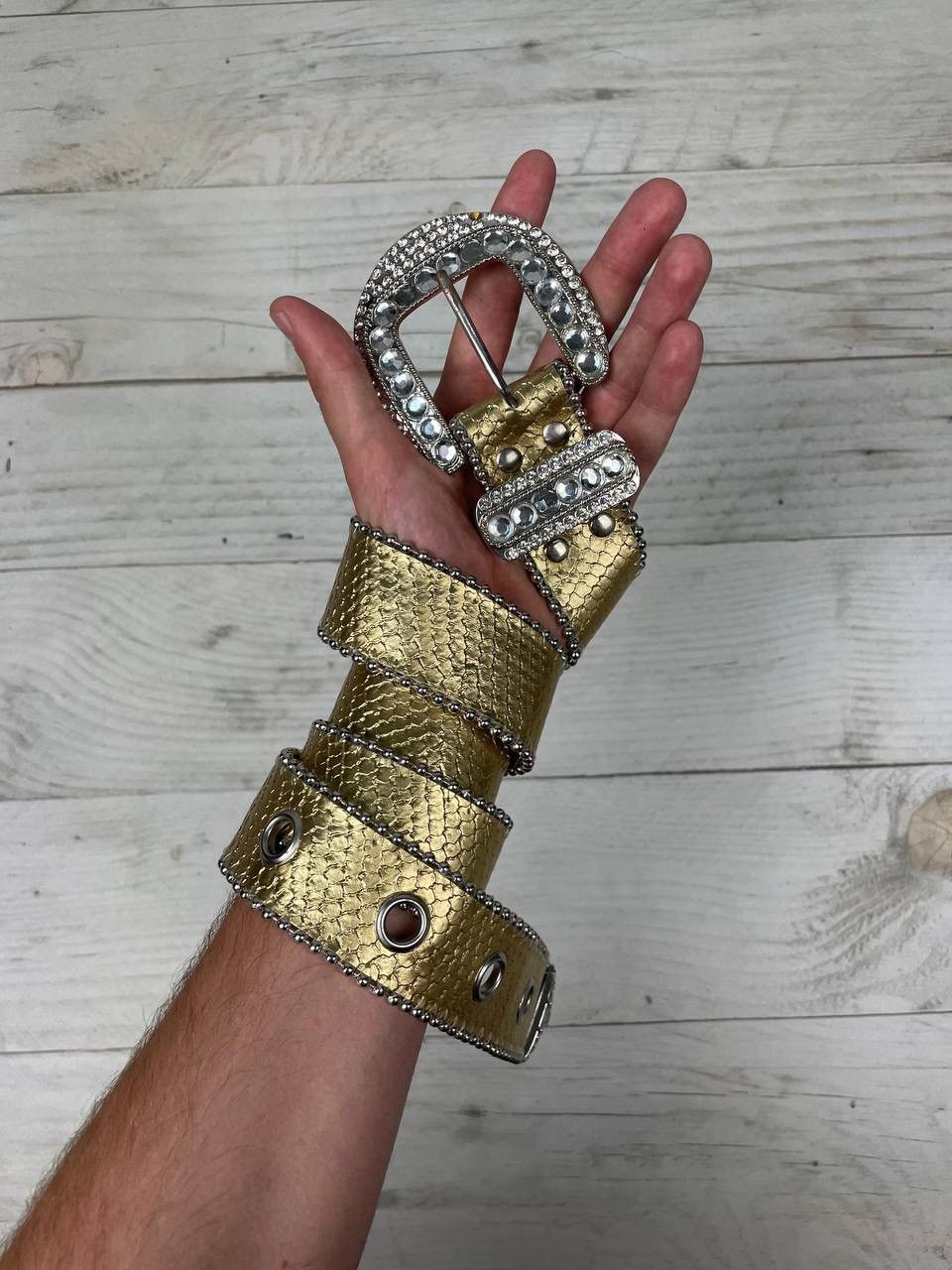 Other Vintage B B Simon Style Belt Leather Rhinestone Punk Y2K Size ONE SIZE - 1 Thumbnail