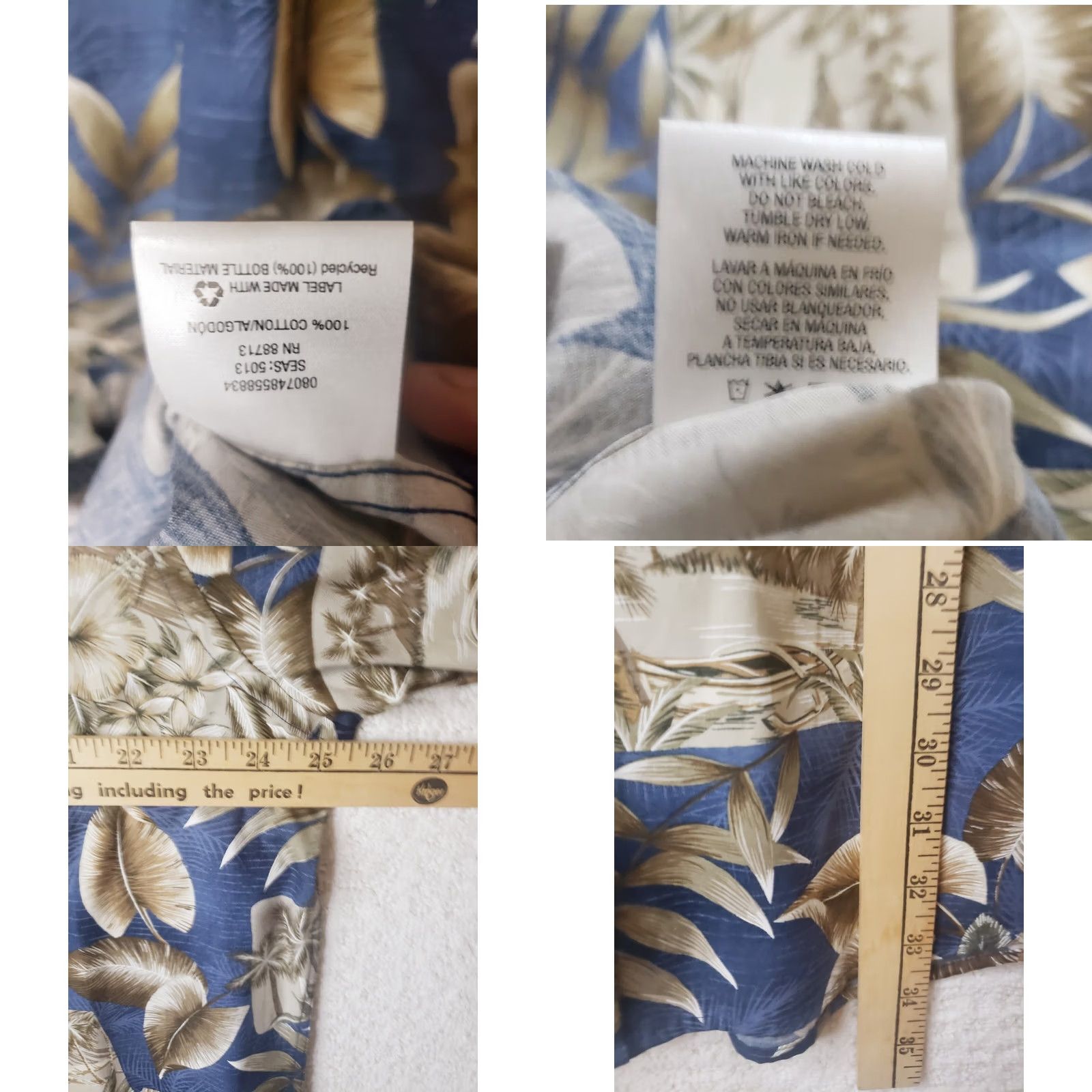 Vintage David Taylor Hawaiian Camp Shirt XLT Tan Blue Palms Ocean Mountains Men's Big & Tall Cotton Casual Summer Button-Up Collared Short Sleeve Relaxed Fit Size US XL / EU 56 / 4 - 9 Thumbnail