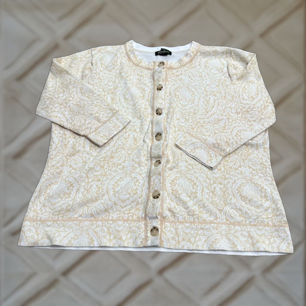 Eddie Bauer EDDIE BAUER Cardigan Sweater Women 2XL Yellow White Floral Button Down Casual Outdoor Size XXL / US 16-18 / IT 52-54 - 1 Thumbnail