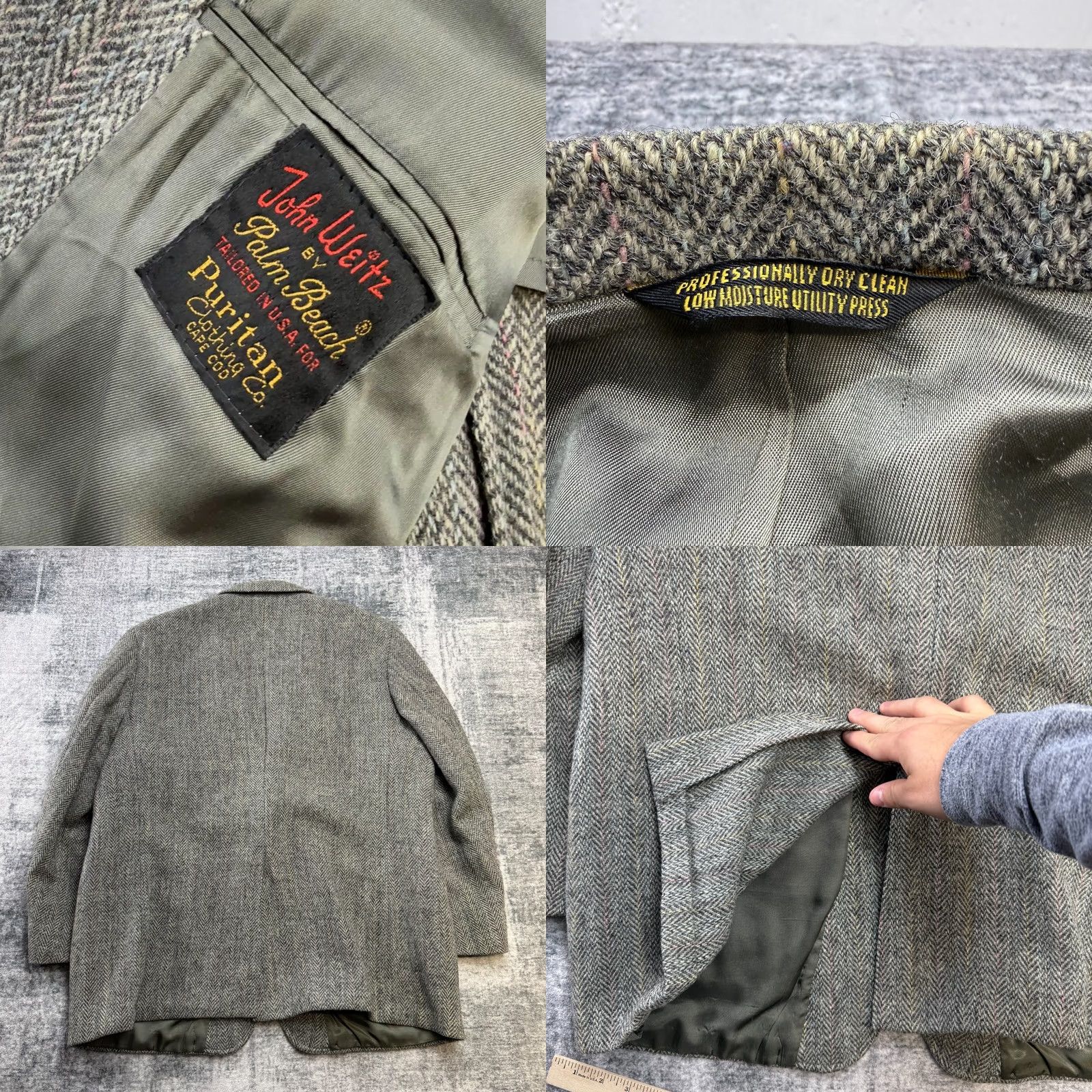 Vintage VTG Harris Tweed Blazer Mens 44 Gray Herringbone John Weitz Single-Breasted 2-Button Notch Lapel Wool Tweed Blazer Jacket Vintage Academia Mens Size 44R - 8 Thumbnail