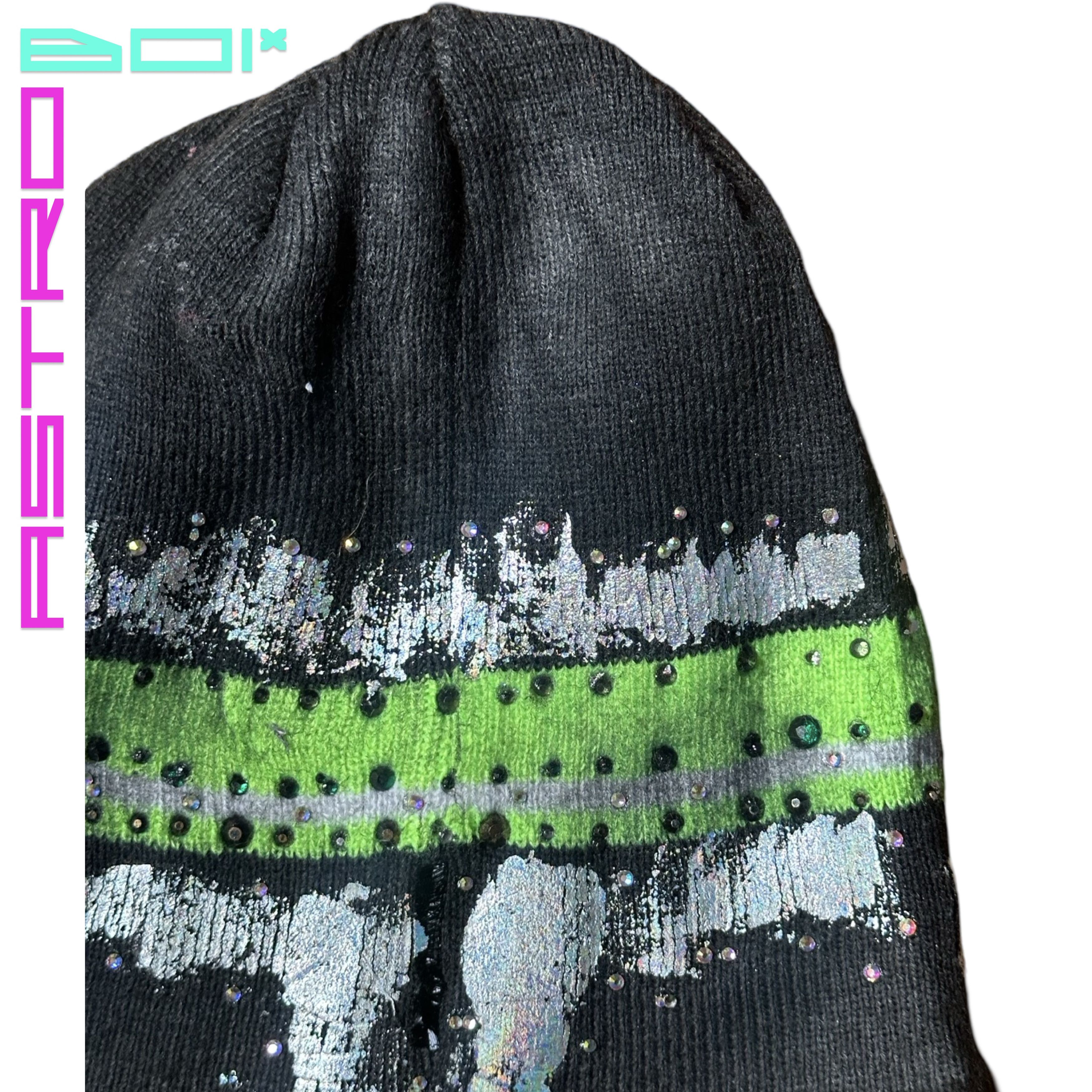Other ASTROBOI* GREY BEANIE W/ SLIME GREEN STRIPE AND RHINESTONES Size ONE SIZE - 10 Thumbnail