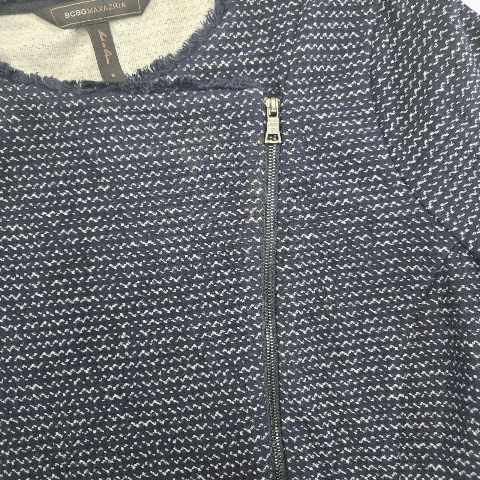 Bcbgmaxazria BCBGMaxazria Navy Zip-Up Short Sleeve Fringe Sweater Small Size S / US 4 / IT 40 - 5 Thumbnail