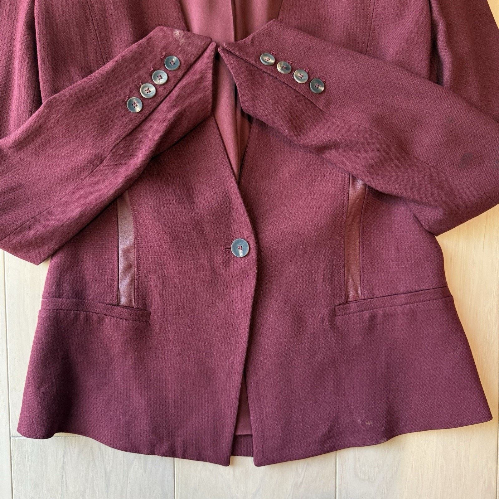 Helmut Lang Helmut Lang Blazer Women's 4 Maroon Designer V Neck Single Size S / US 4 / IT 40 - 5 Thumbnail