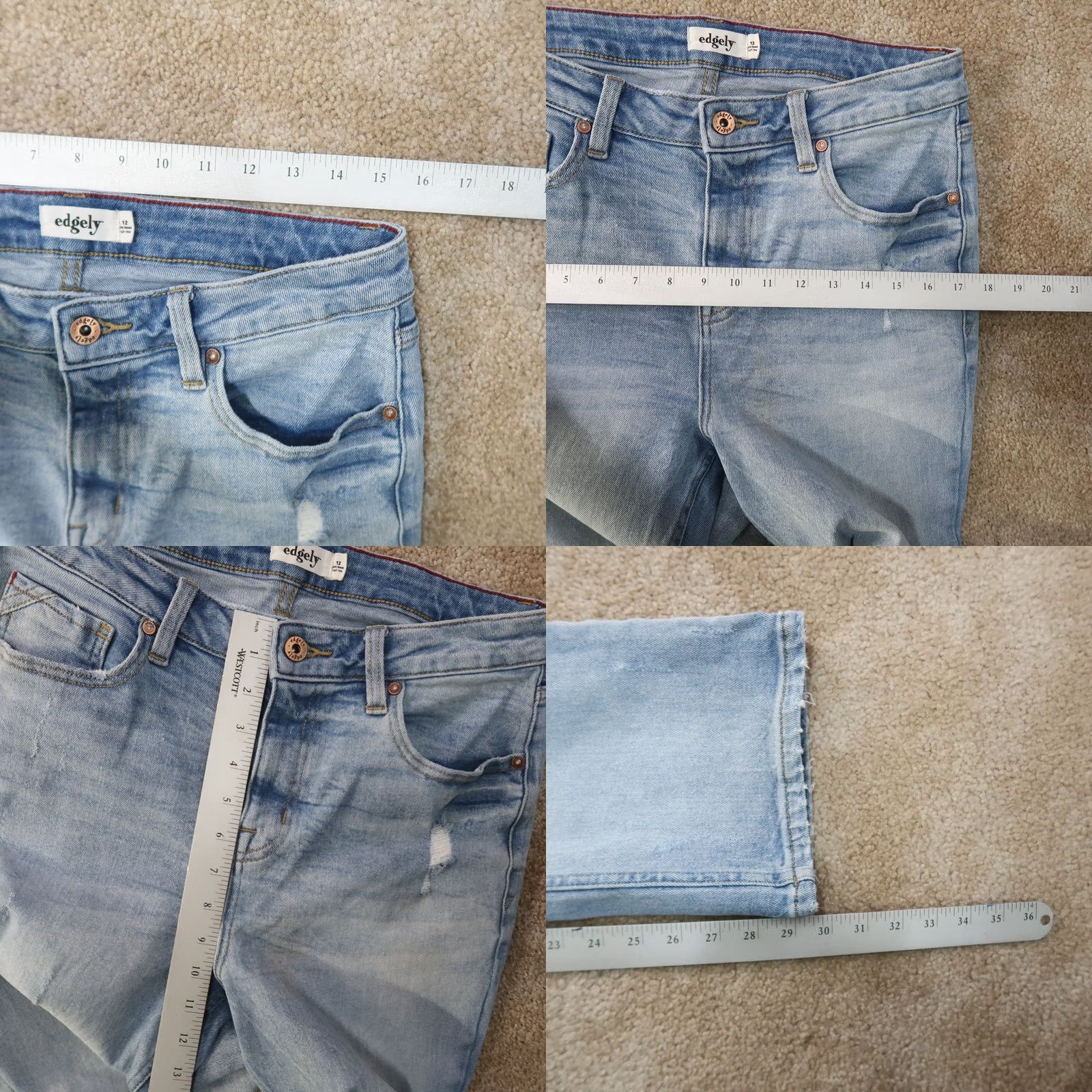 Vintage Edgely Bootcut Jeans Women's 12 Blue Denim Stretch Slim High Rise 30x30 5-Pocket Size 34" / US 12 / IT 48 - 8 Thumbnail
