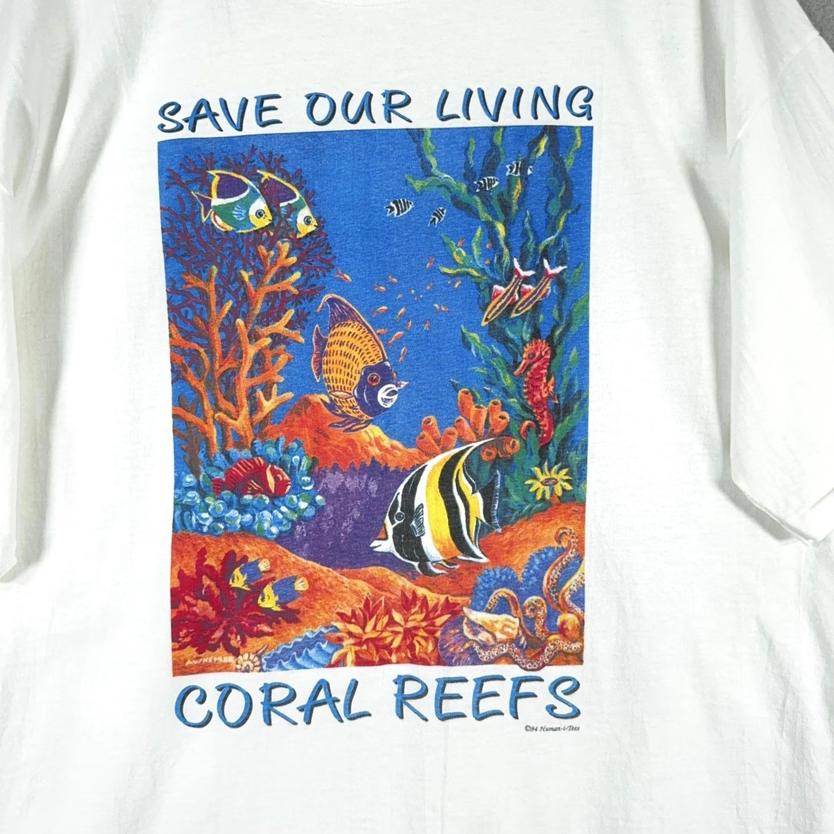 Hanes VINTAGE Hanes Heavyweight 1990s T-Shirt XL White Crew Neck Short Sleeve Save Our Living Coral Reefs 90s Men Size US XL / EU 56 / 4 - 5 Thumbnail