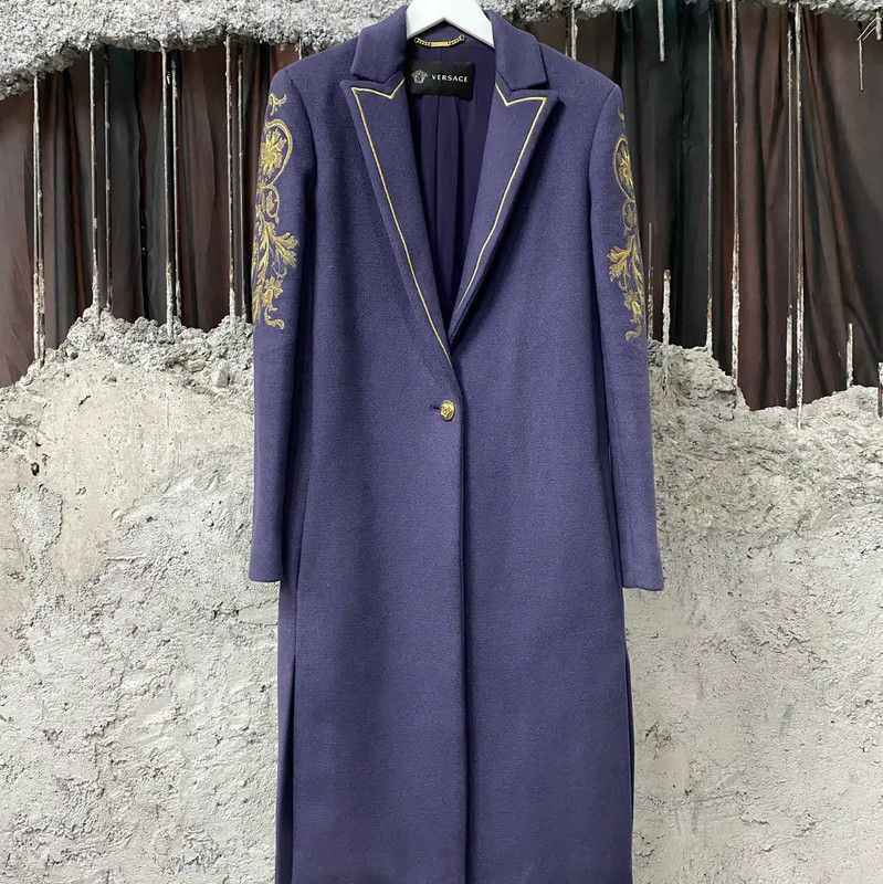 Versace Versace Deep Blue Long Coat for Men 0089 Size US M / EU 48-50 / 2 - 1 Thumbnail
