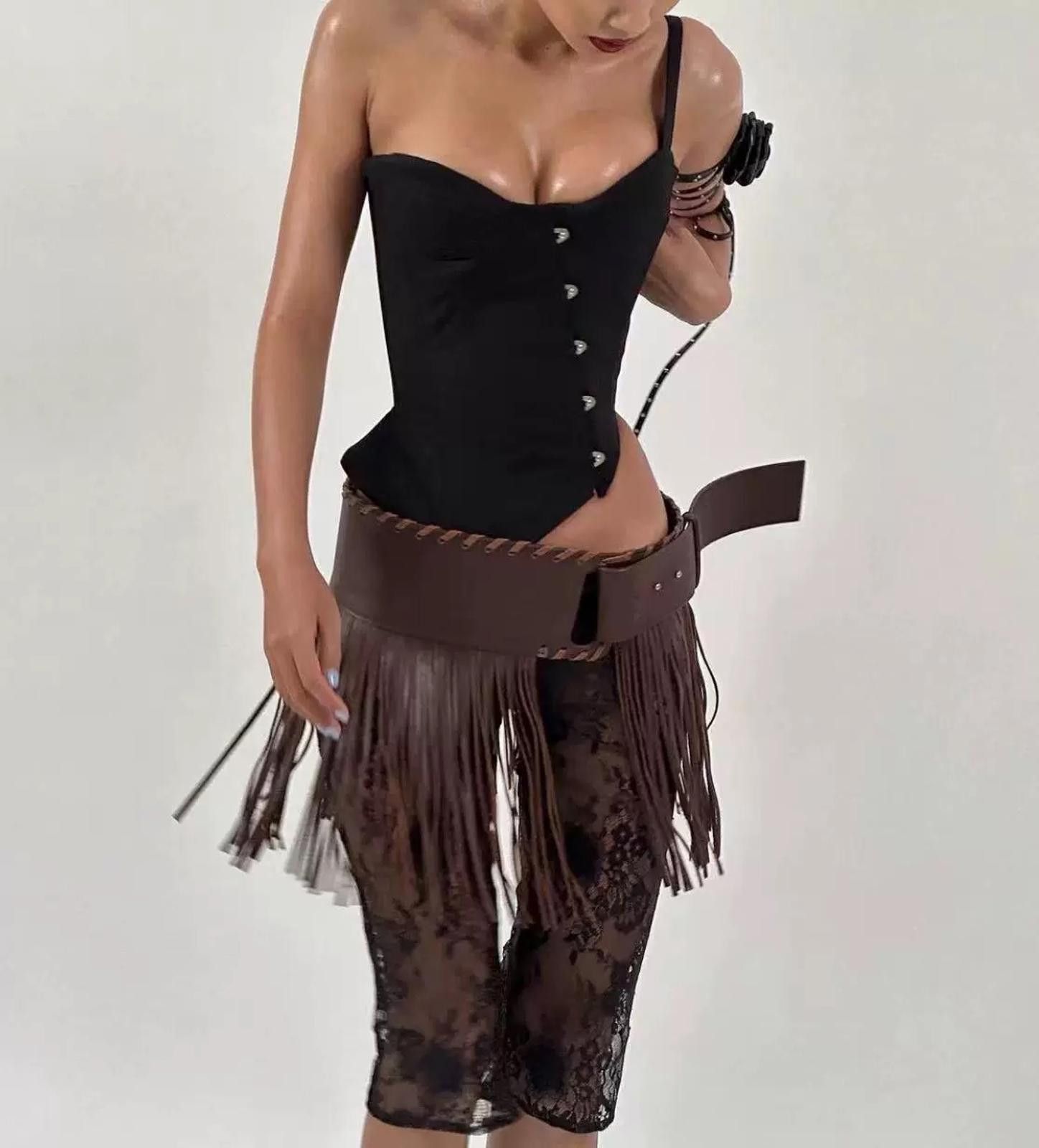 Japanese Brand Y2K Edgy Chunky Modern Belt, Tassel Wide Strap Waistband Size ONE SIZE - 3 Thumbnail