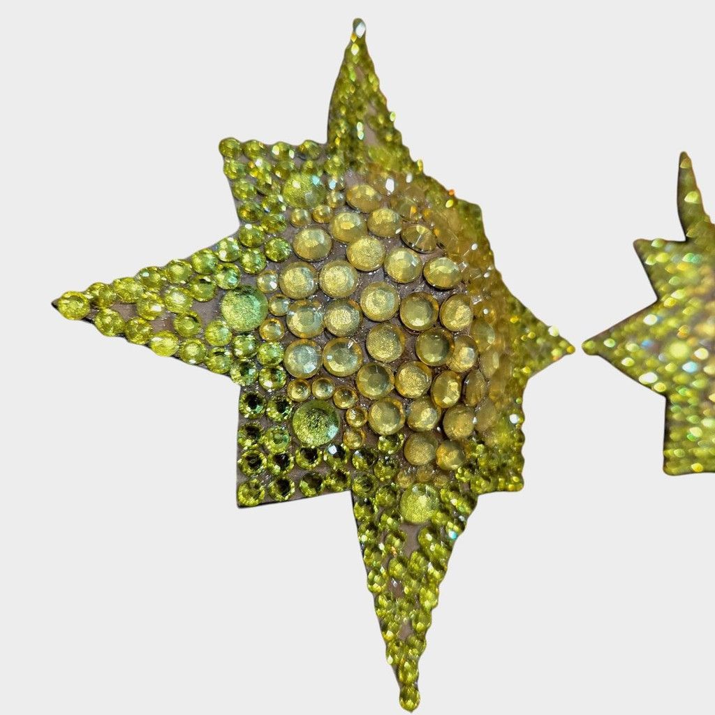 Handmade Yellow Starburst Acrylic Rhinestone Pasties in a Size 2 3/4" Size ONE SIZE - 3 Thumbnail