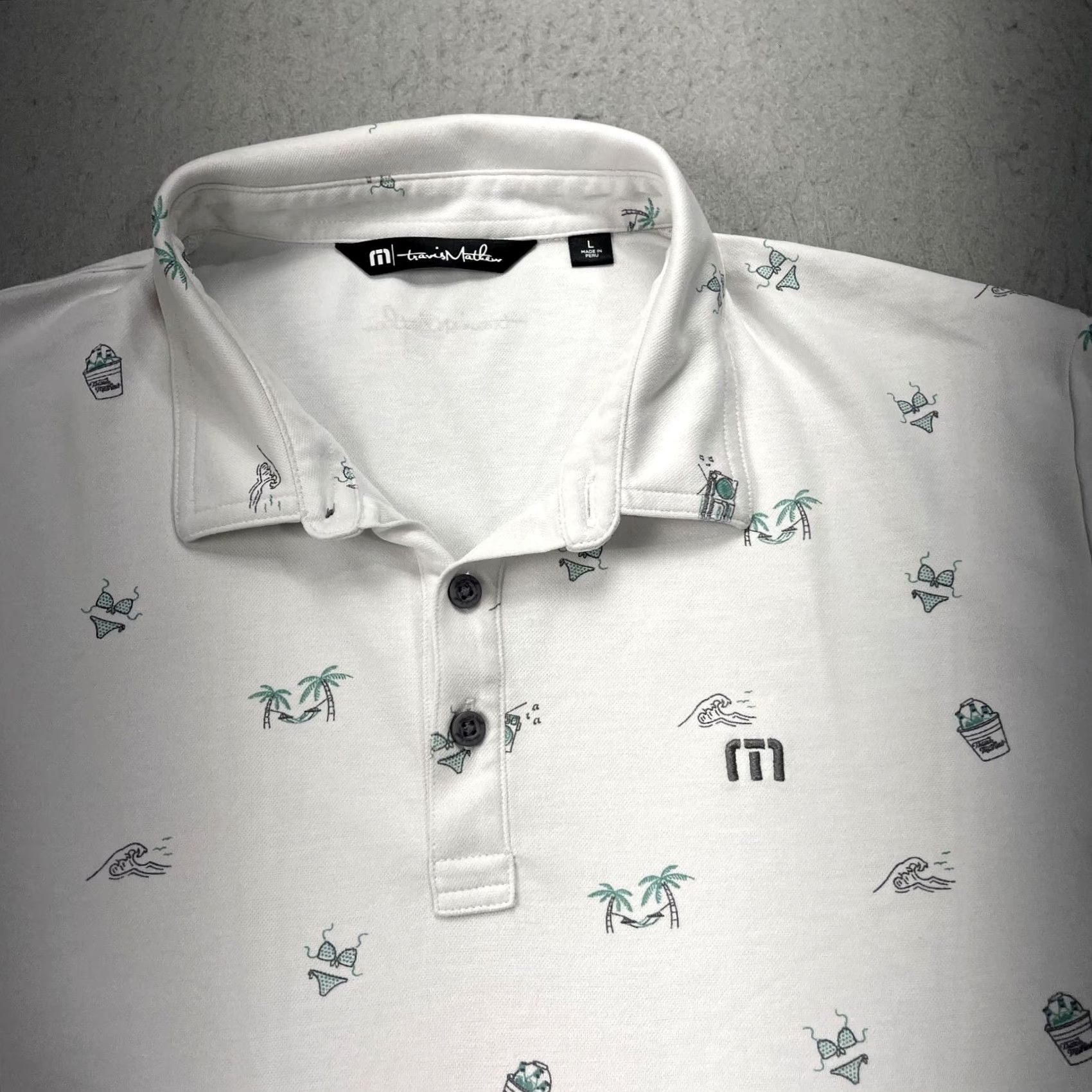TravisMathew Travis Mathew Polo Shirt Mens L White Golf Casual AOP Flower Hawaiian USA Logo Button Collar Short Sleeve Size US L / EU 52-54 / 3 - 2 Thumbnail