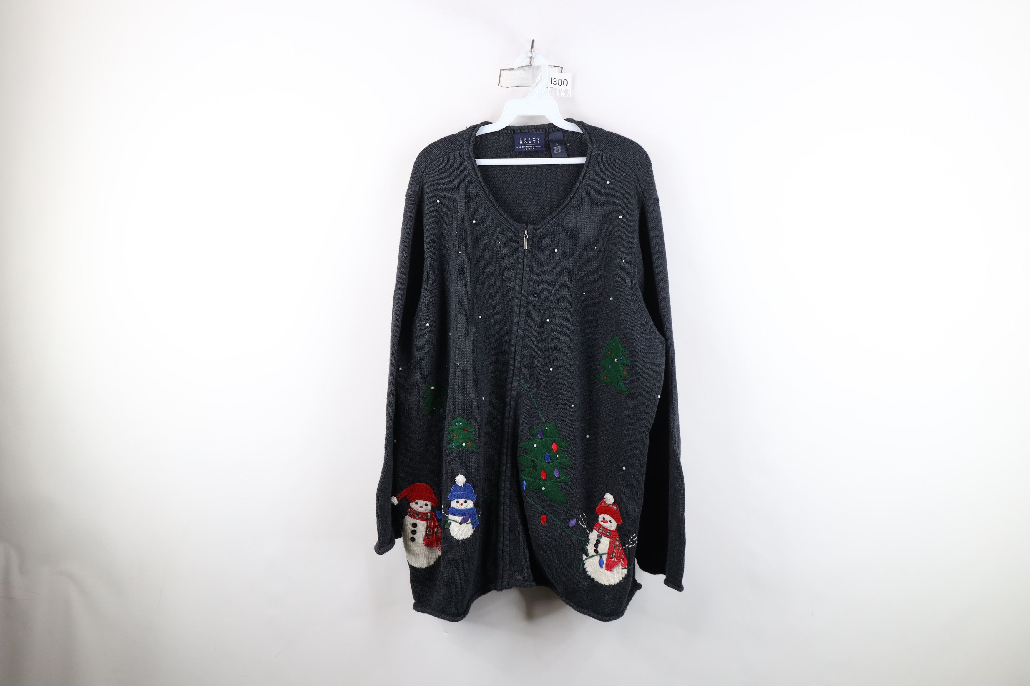Vintage Vintage 90s Streetwear Snowman Marled Knit Full Zip Sweater Size 3XL / US 20-22 - 1 Thumbnail