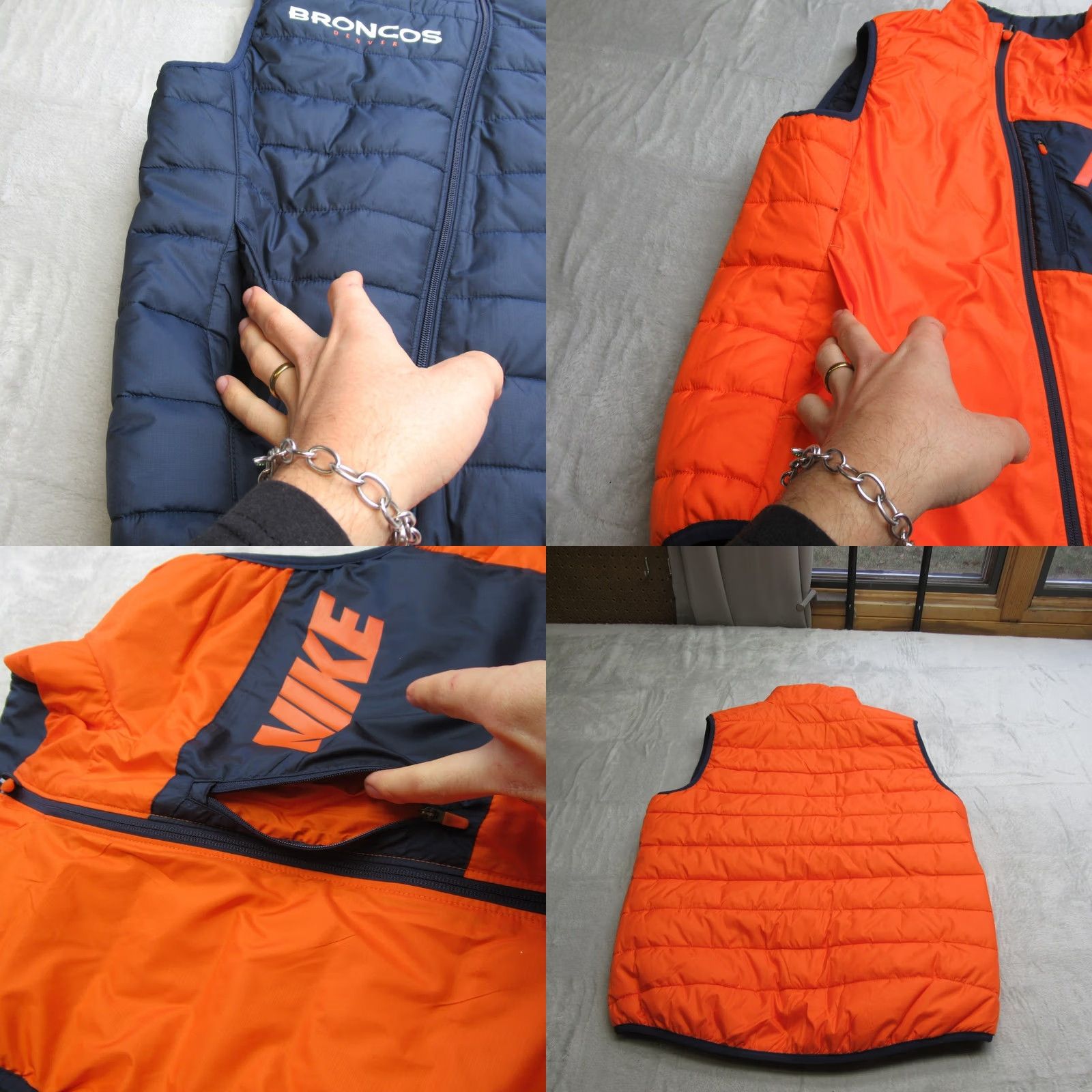 Nike Nike Denver Broncos Vest Mens Medium Blue Reversible Puff Insulated Full Zip Size US M / EU 48-50 / 2 - 8 Thumbnail
