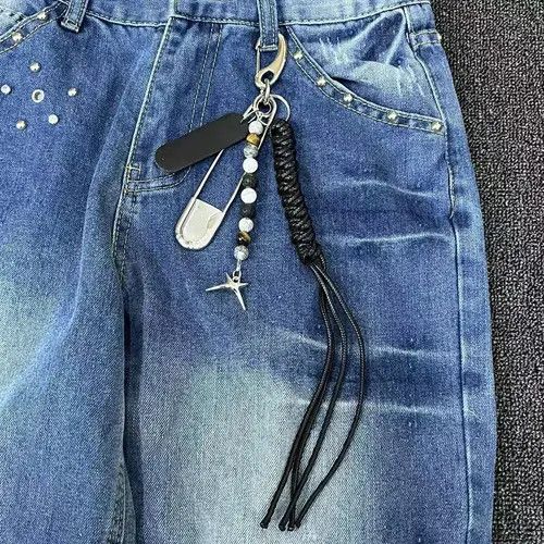 Jewelry 77Black Beaded Tassel Keychain with Silver Safety Pin Charm Size ONE SIZE - 4 Thumbnail
