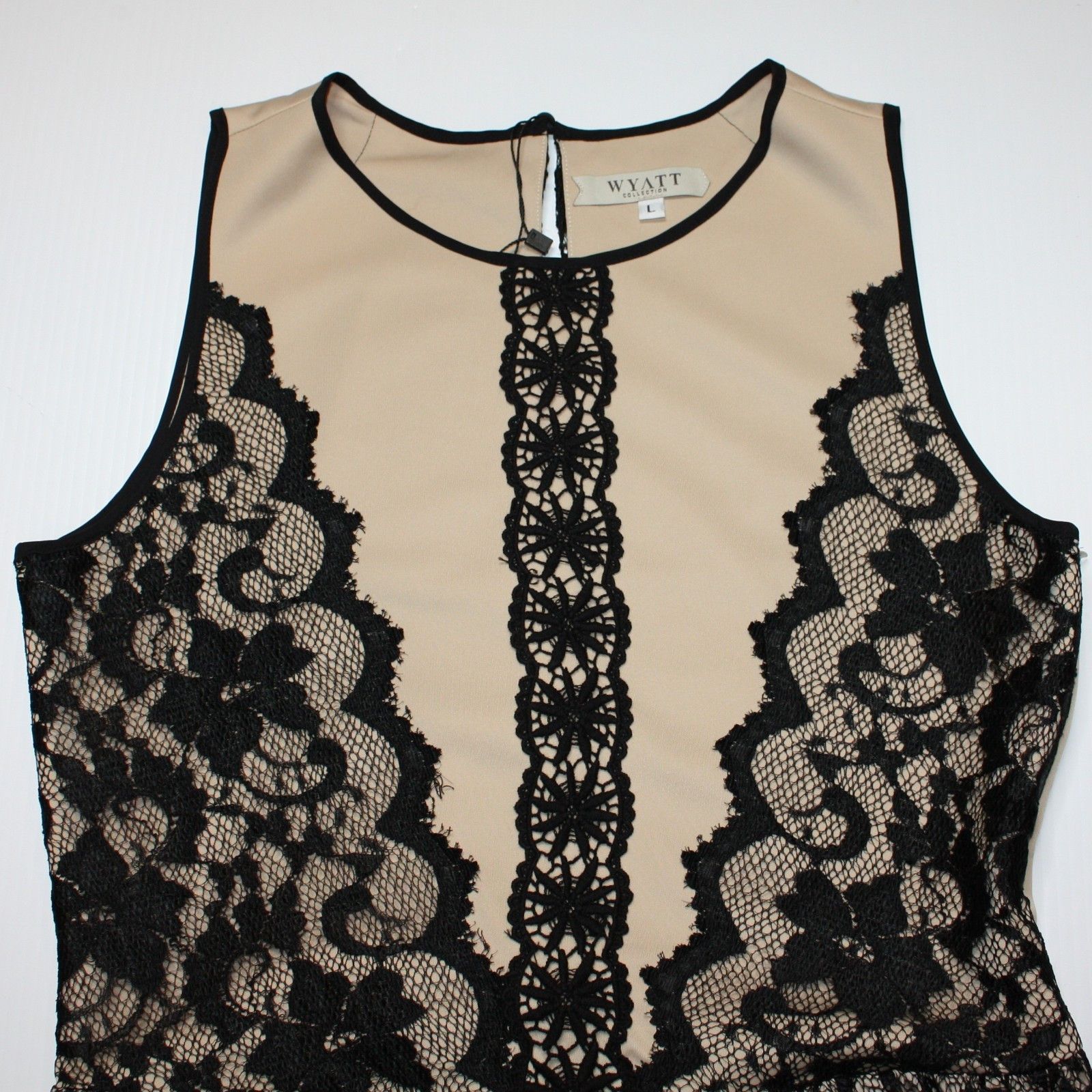 Other Wyatt Black Stretch Lace & Nude Silk Skirt Dress MSRP $260 Size L / US 10 / IT 46 - 5 Thumbnail
