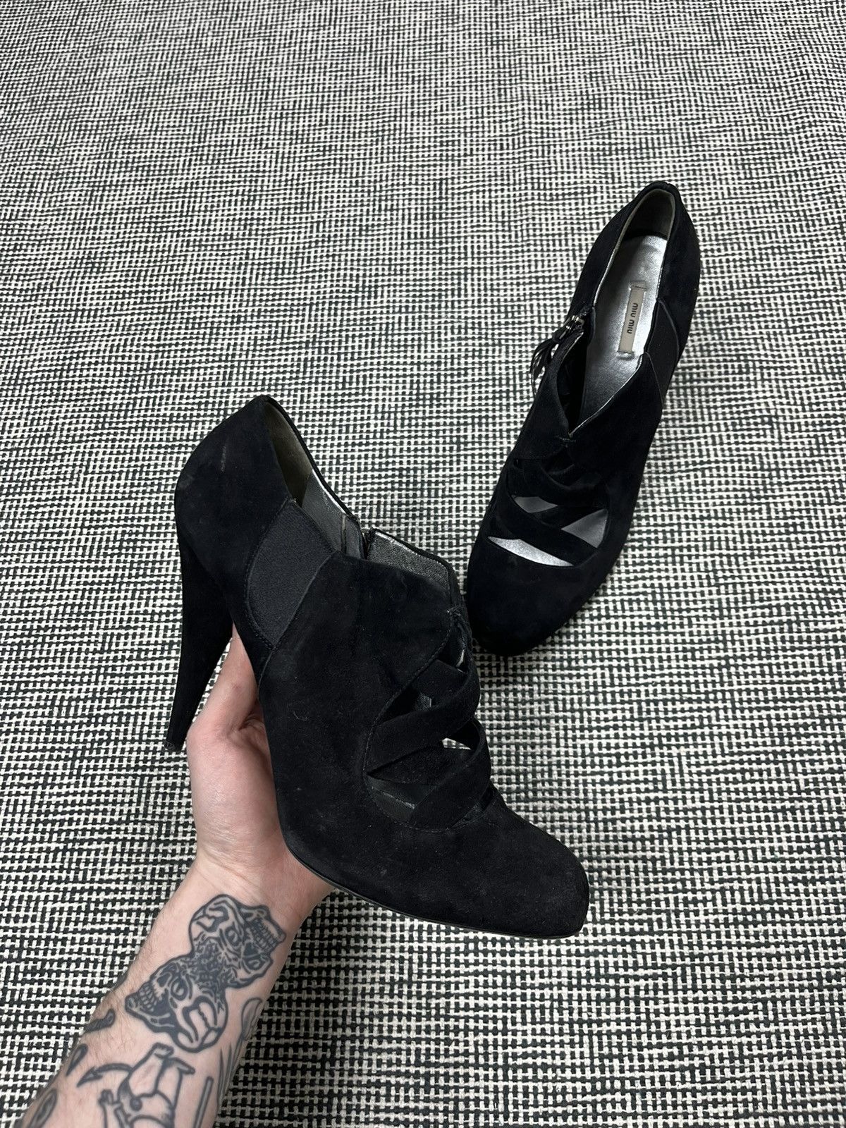 Miu Miu black suede strap heels