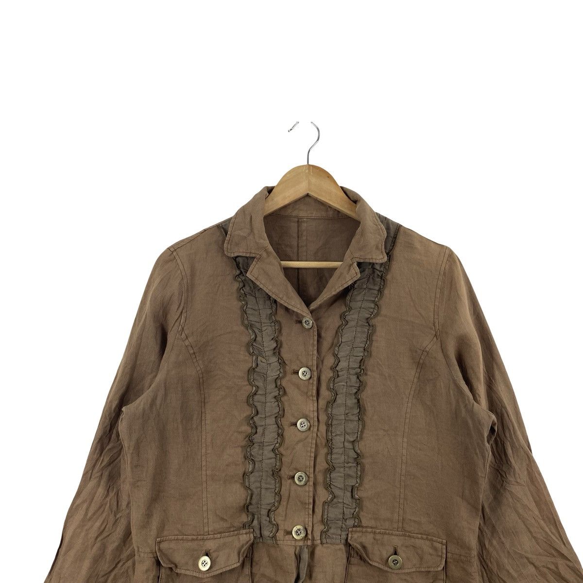 Vintage Vintage EARTH TONE RUFFLE Trim Jacket Button Front Casual Size S / US 4 / IT 40 - 2 Thumbnail