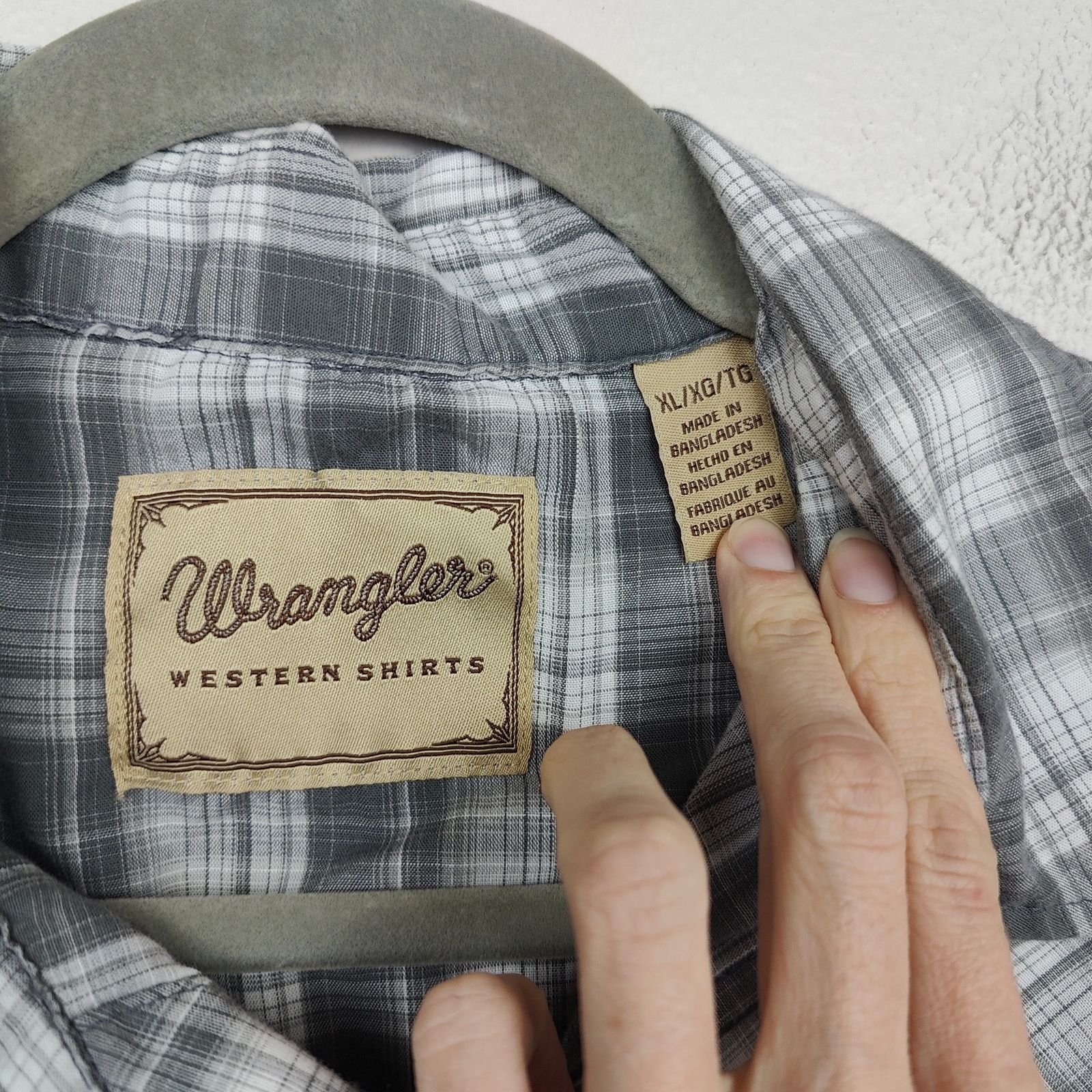 Wrangler Wrangler Western Pearl Snap Shirt Mens XL Gray White Plaid Size US XL / EU 56 / 4 - 4 Thumbnail