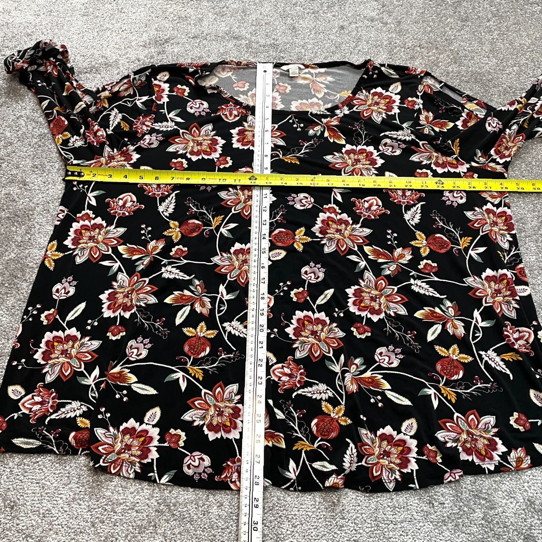 Vintage Cato Blouse Shirt Womens 28W Black Floral Long Sleeve Round Neck Button Casual Chiffon Polyester Plus Size Fall Spring Summer - Mens? Size 4XL / US 24-26 - 7 Thumbnail