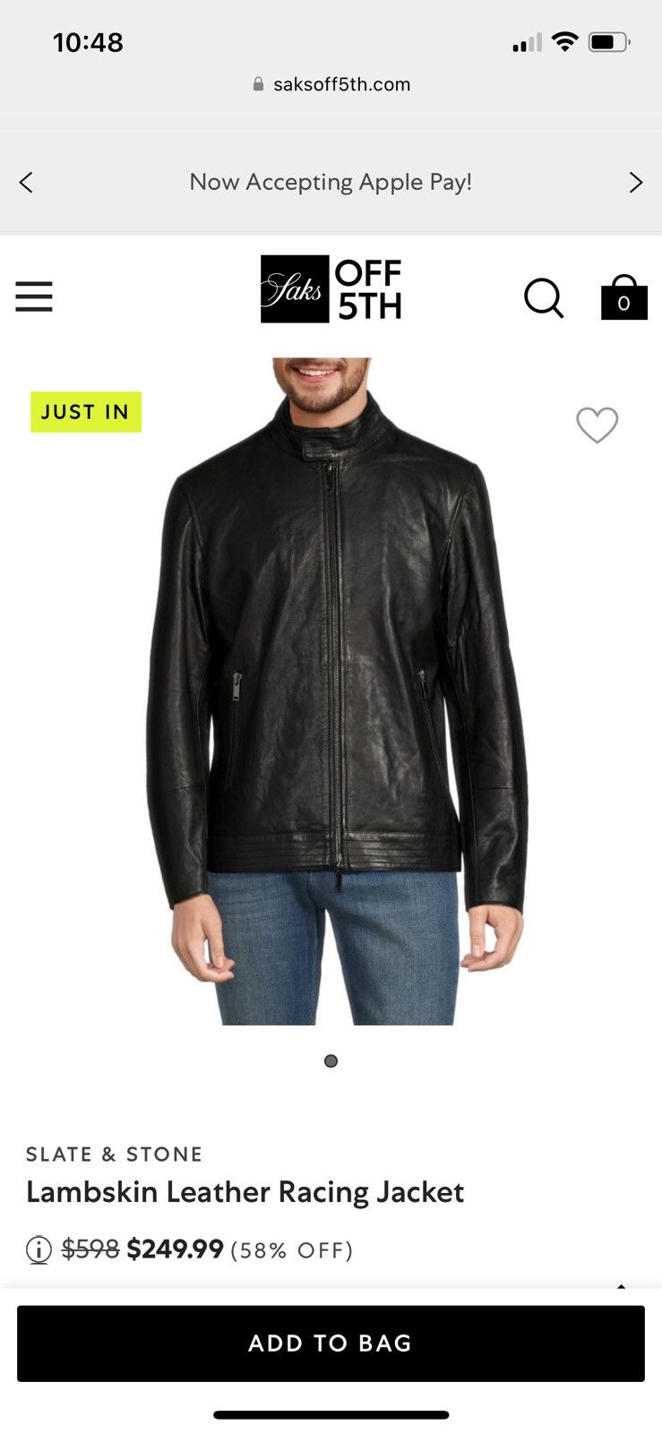 image of Slate Stone Slate & Stone Lambskin Leather Racing Jacket in Black, Men's (Size Large)