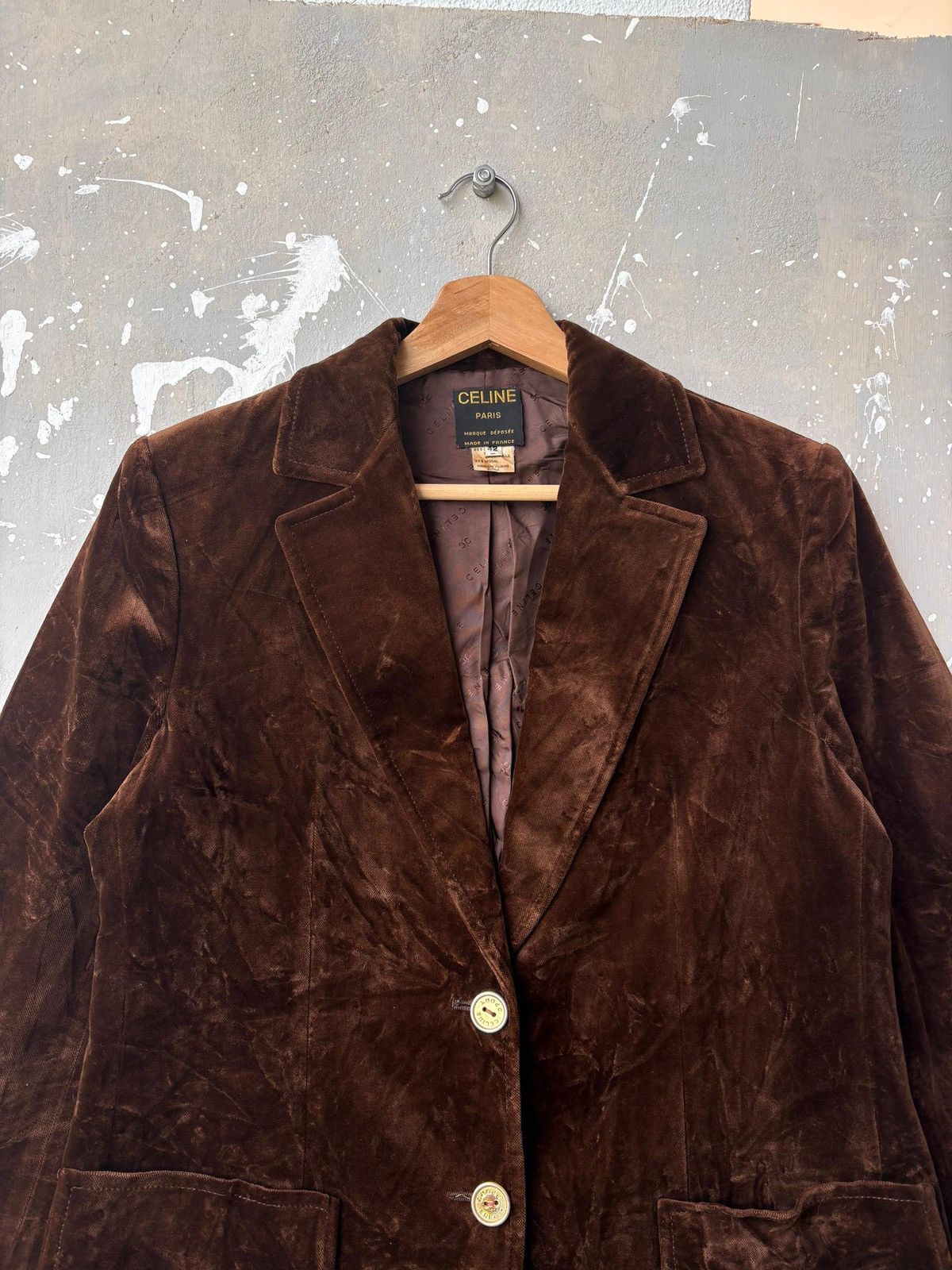 Celine RARE‼️ Vintage 70s Monogram Céline Paris Brown Velvet Blazer Size US M / EU 48-50 / 2 - 2 Thumbnail