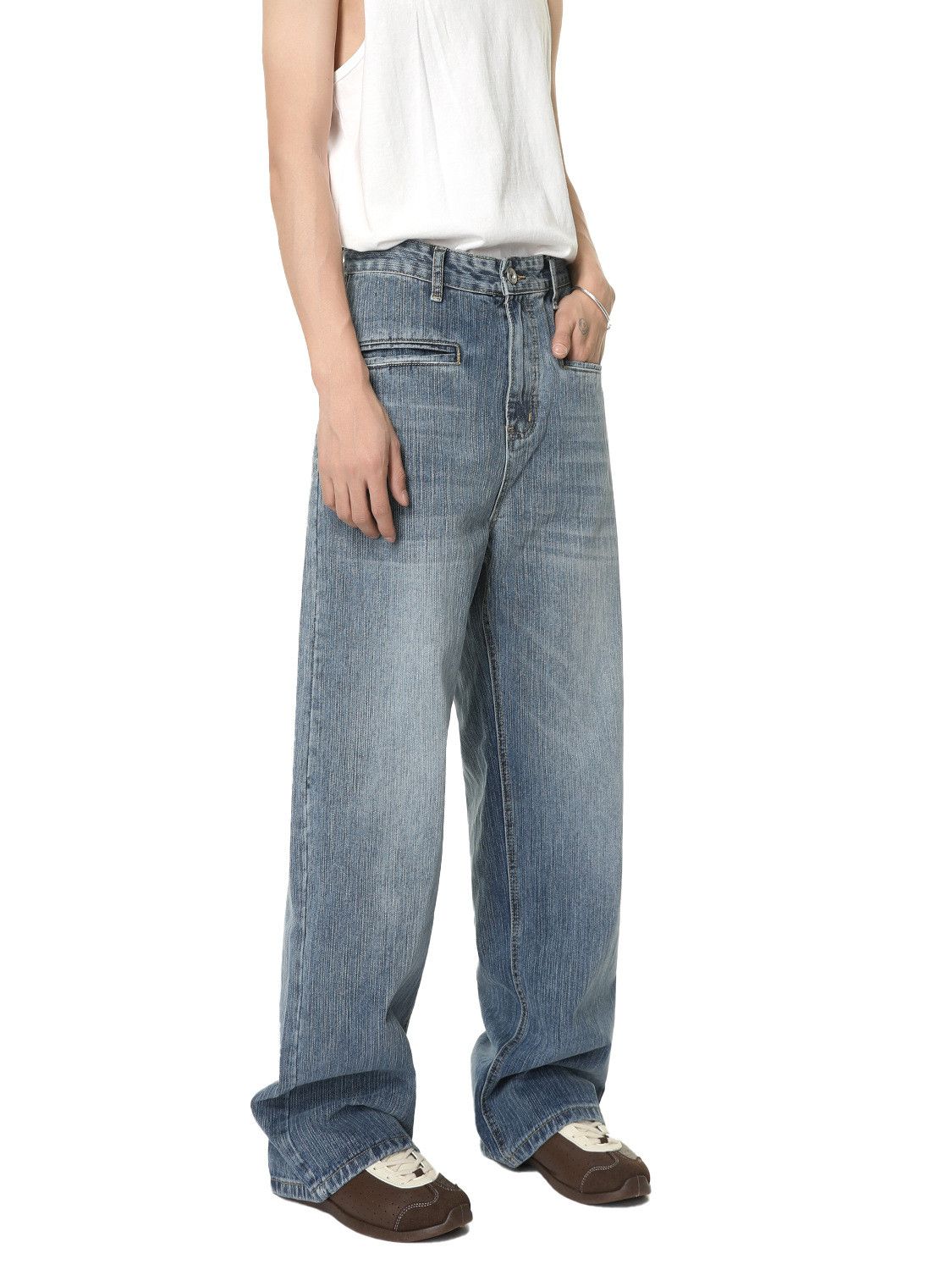 Vintage Men's Japanese style washed retro pocket jeans Size US 32 / EU 48 - 4 Thumbnail