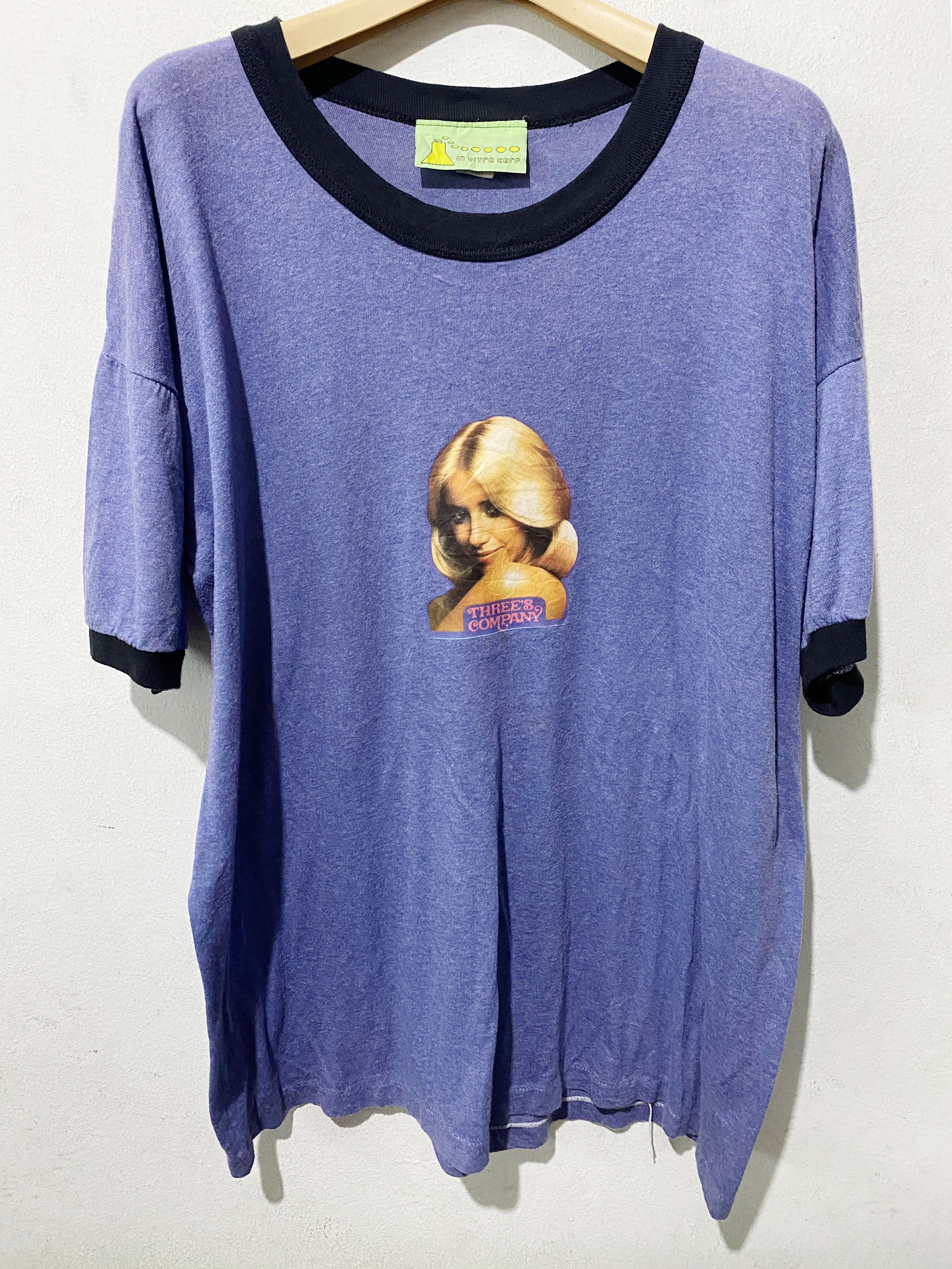 image of Vintage 80's Three's Company Ringer Shirt in Blue, Men's (Size XL)