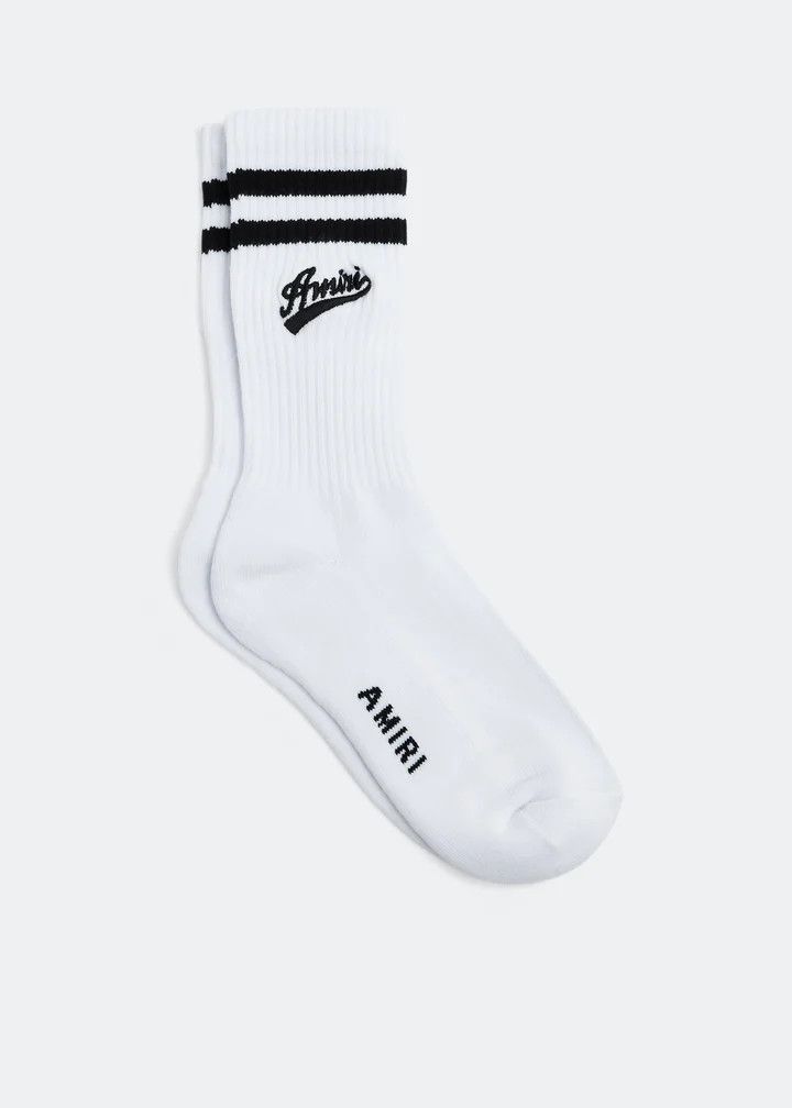 o1mle0925 Size: 45/46 Amiri Varsity Script Sock White/Black