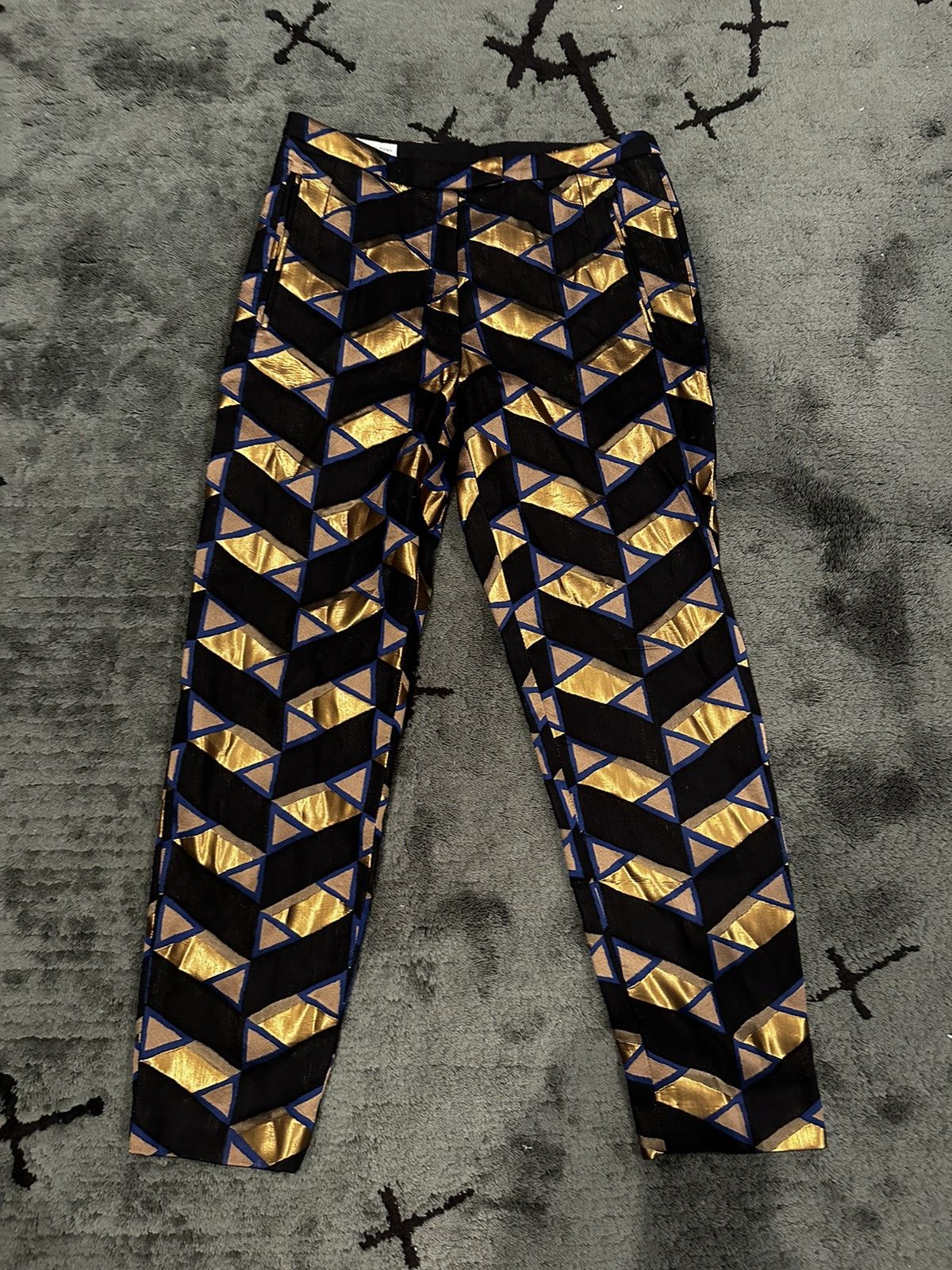 Dries Van Noten SS18 Dries Van Noten Gold/Blue Brocade Patterned Trousers Size 30" / US 8 / IT 44 - 3 Thumbnail