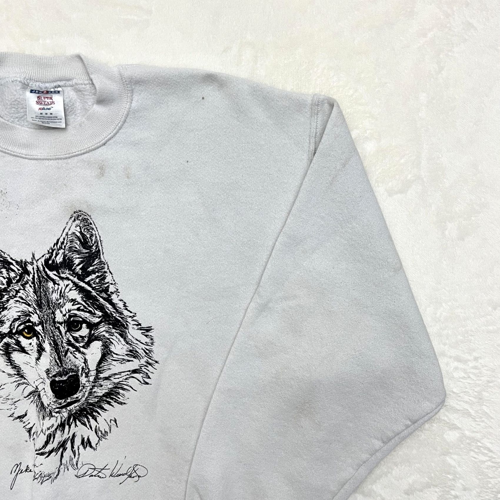 Jerzees VINTAGE Jerzees Super Sweats Sweatshirt Mens M Gray Graphic Print 90s Pullover Wolf Nature Animals Size US M / EU 48-50 / 2 - 4 Thumbnail