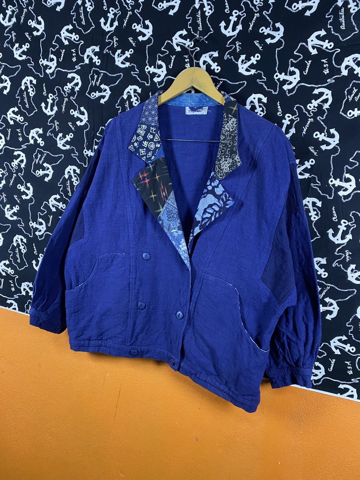 Japanese Brand Vintage Japanese Linen Blend Patchwork Collar Blue Jacket Size L / US 10 / IT 46 - 4 Thumbnail