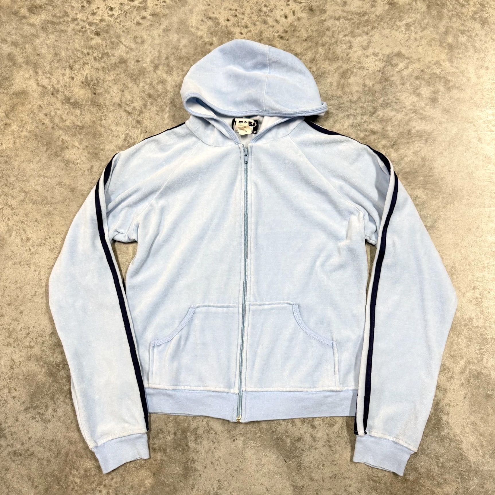 Vintage VINTAGE Rave Hoodie Sweatshirt Juniors Medium Blue Velour Stripe Full Zip Y2K Size M / US 6-8 / IT 42-44 - 3 Thumbnail