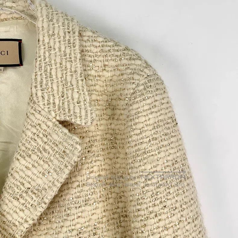 Gucci Gucci Beige gold thread tweed wool lapel double-breasted l Size XS / US 0-2 / IT 36-38 - 3 Thumbnail