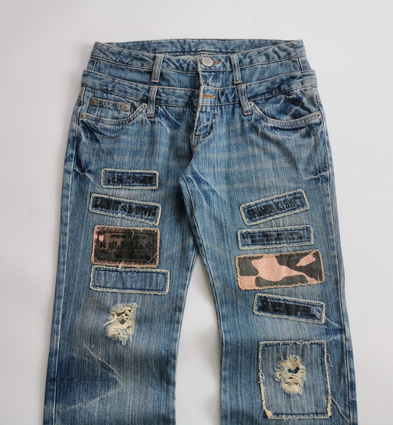 Kapital Jouer Aux Echecs Patchwork Double Waist Denim Jeans Size US 31 - 3 Thumbnail