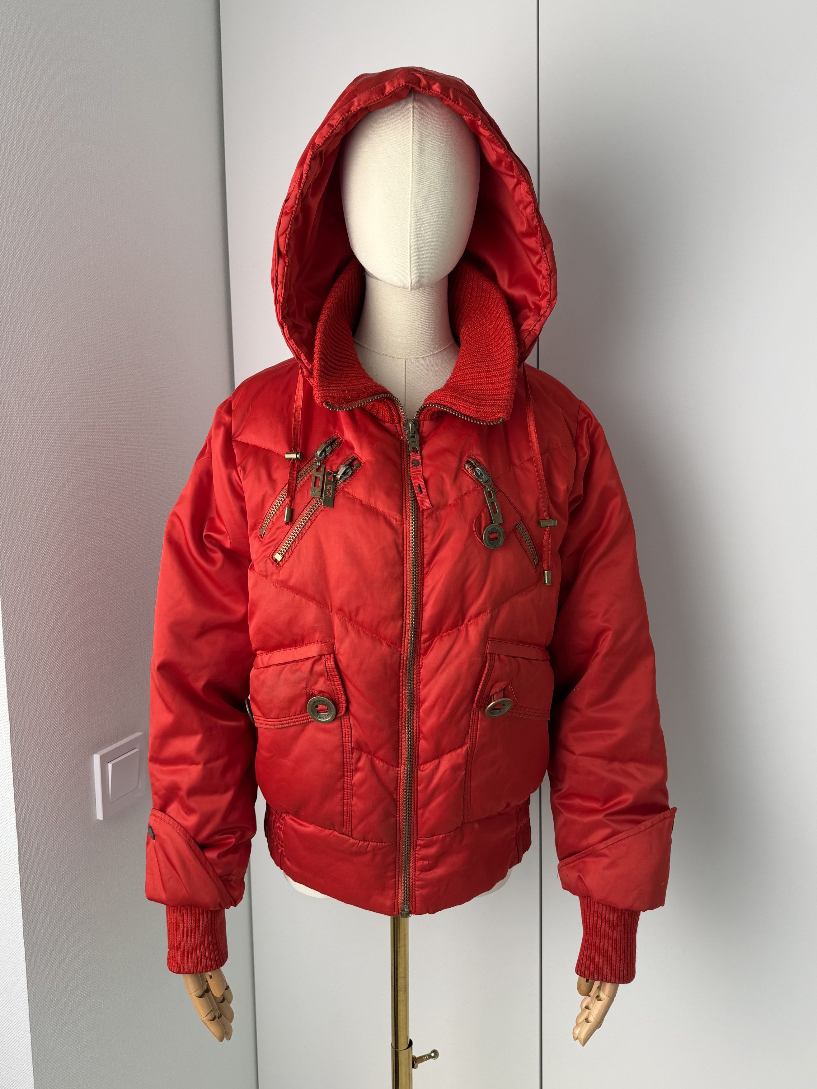 Vintage Vintage Red Puffer Jacket Women's Hooded Quilted Winter Coat Size L / US 10 / IT 46 - 2 Thumbnail