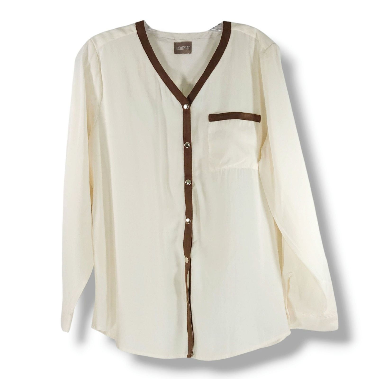 Chicos Chico’s Cream Snap Front Blouse Sz 3 XL 16 Minimalist Chic Size XL / US 12-14 / IT 48-50 - 1 Thumbnail