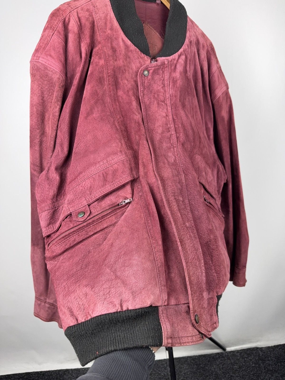 Japanese Brand Vintage 90s Retro Oversized Burgundy Suede Leather Bomber Size US L / EU 52-54 / 3 - 3 Thumbnail