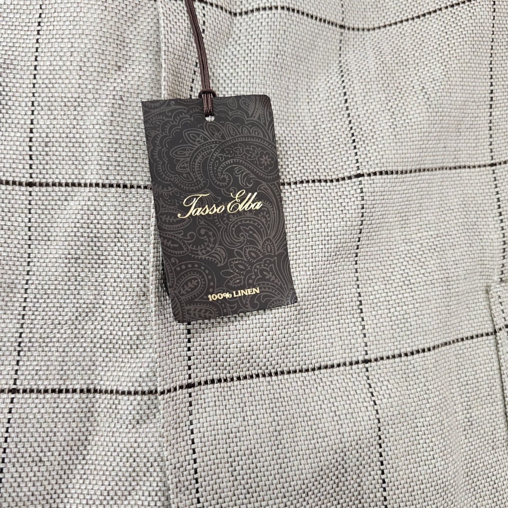 Tasso Elba Tasso Elba Blazer Mens Large Taupe Combo 100% Linen Windowpane Sport Coat Jacket Size 42R - 3 Thumbnail