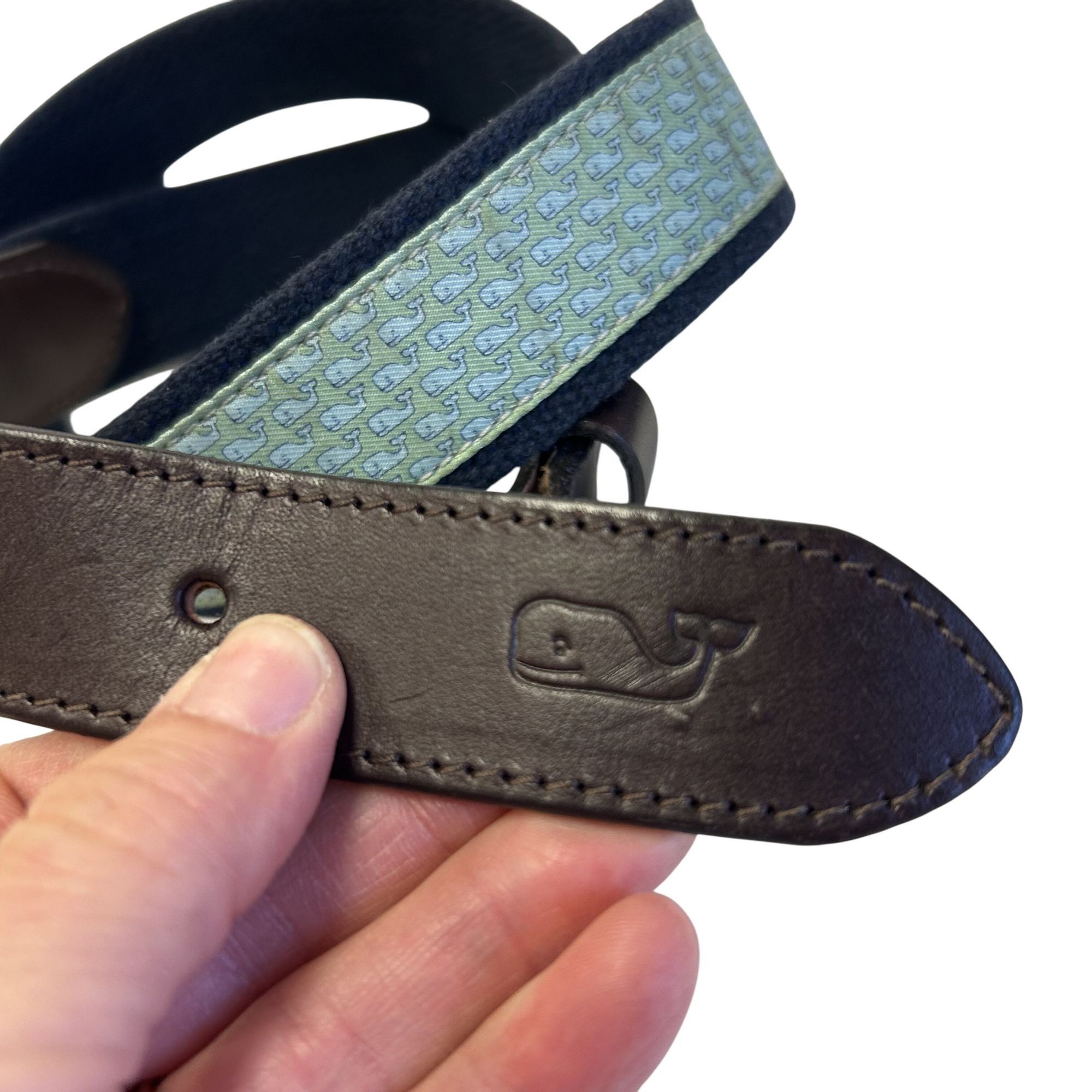 Vineyard Vines Vtg Vineyard Vines USA Blue Cotton Silk WHALES Logo Belt Size 32 - 4 Thumbnail