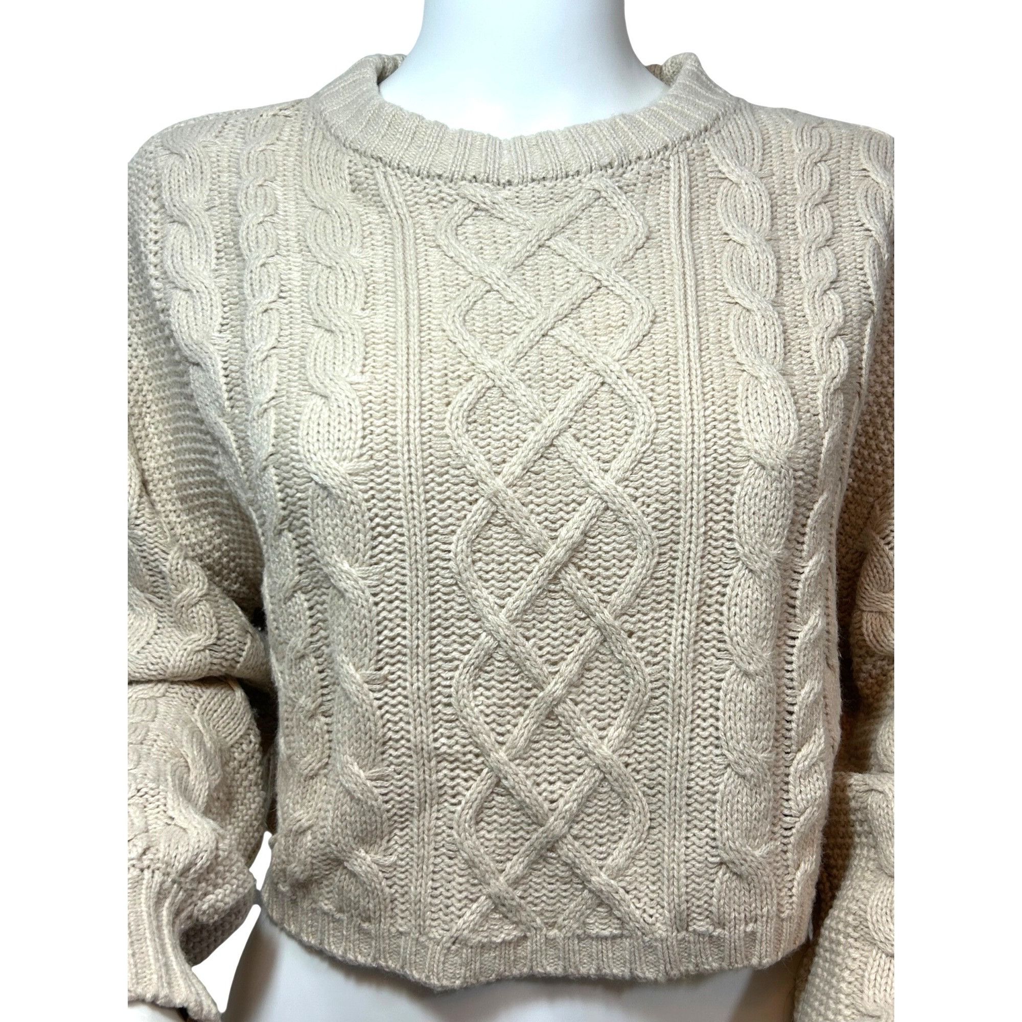 H&M H&M Divided Women’s Tan Sweater M Chunky Cable Knit Cropped Size M / US 6-8 / IT 42-44 - 2 Thumbnail