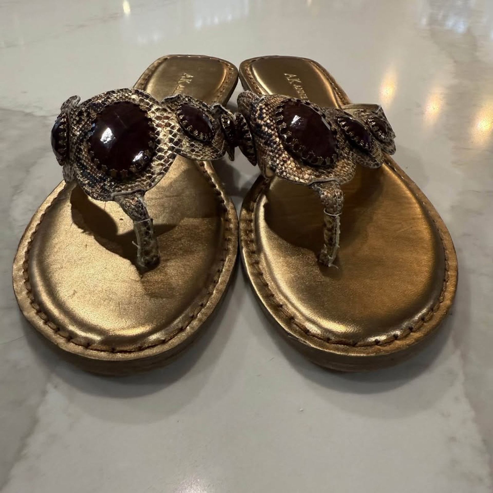 Anne Klein Anne Klein Gold Thong Sandals Womens 8 Embellished Snakeskin Size US 8 / IT 38 - 5 Thumbnail