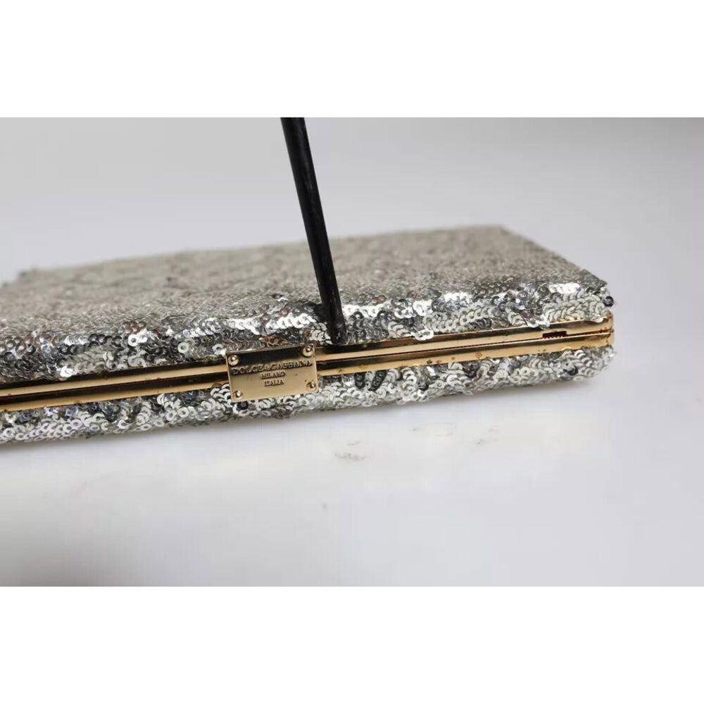 Dolce & Gabbana Dolce & Gabbana Silver Sequined Clutch Evening Crossbody Bag Size ONE SIZE - 8 Thumbnail