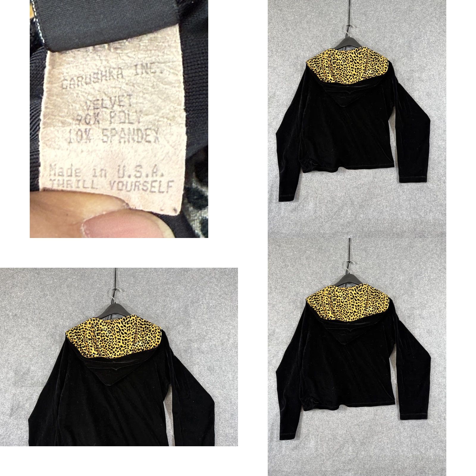 Velvet VINTAGE Carushka Velvet Leopard Jacket Womens M Black Full Zip Hooded USA VTG Size M / US 6-8 / IT 42-44 - 8 Thumbnail