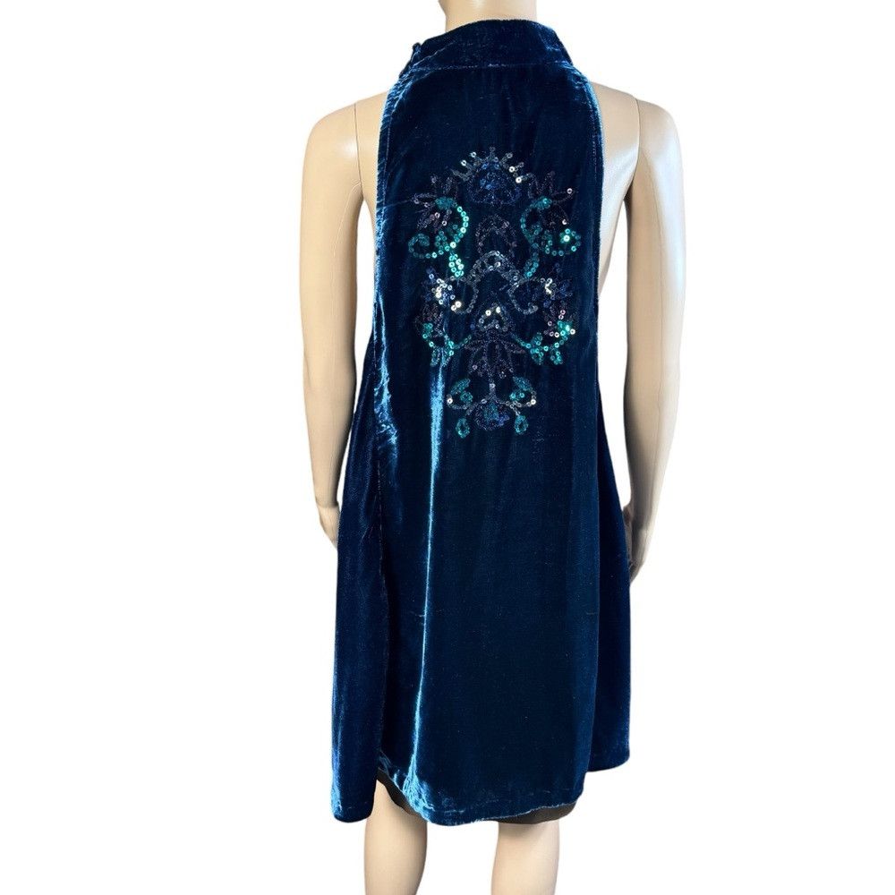Free People Free People Jill's Navy Blue Velvet Sequin Swing Dress Tuni Size S / US 4 / IT 40 - 4 Thumbnail