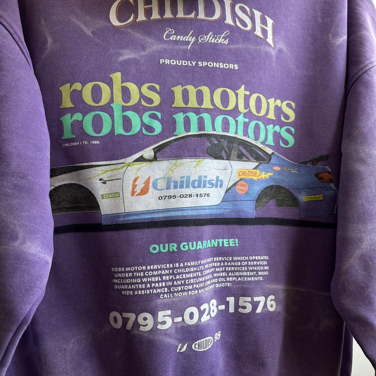 CHILDS VINTAGE 1995 CHILDISH ROBS MOTORS RACING PURPLE HOODIE Size US S / EU 44-46 / 1 - 4 Thumbnail