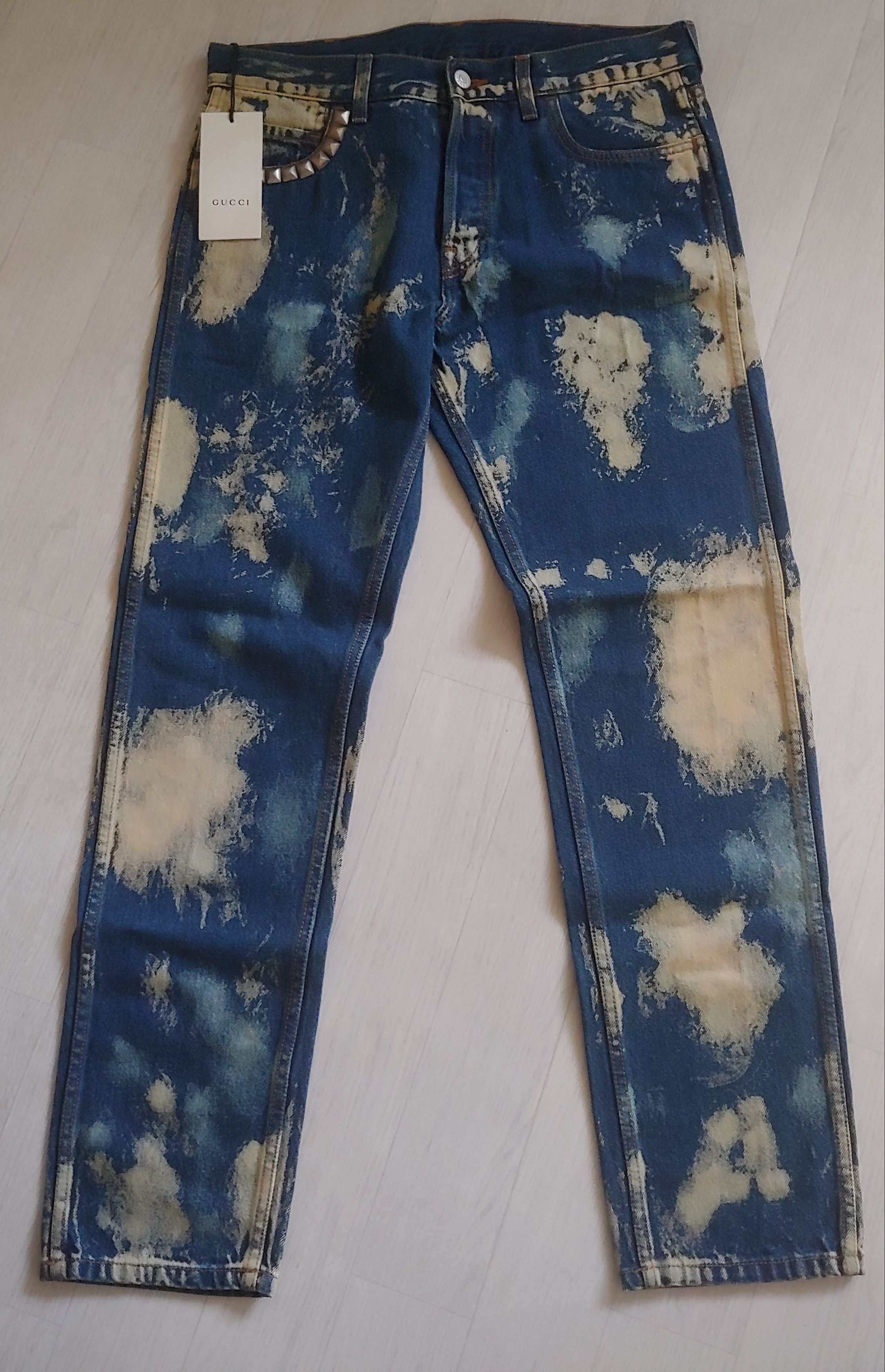 GUCCI 17ss Bleached Denim Punk Jeans
