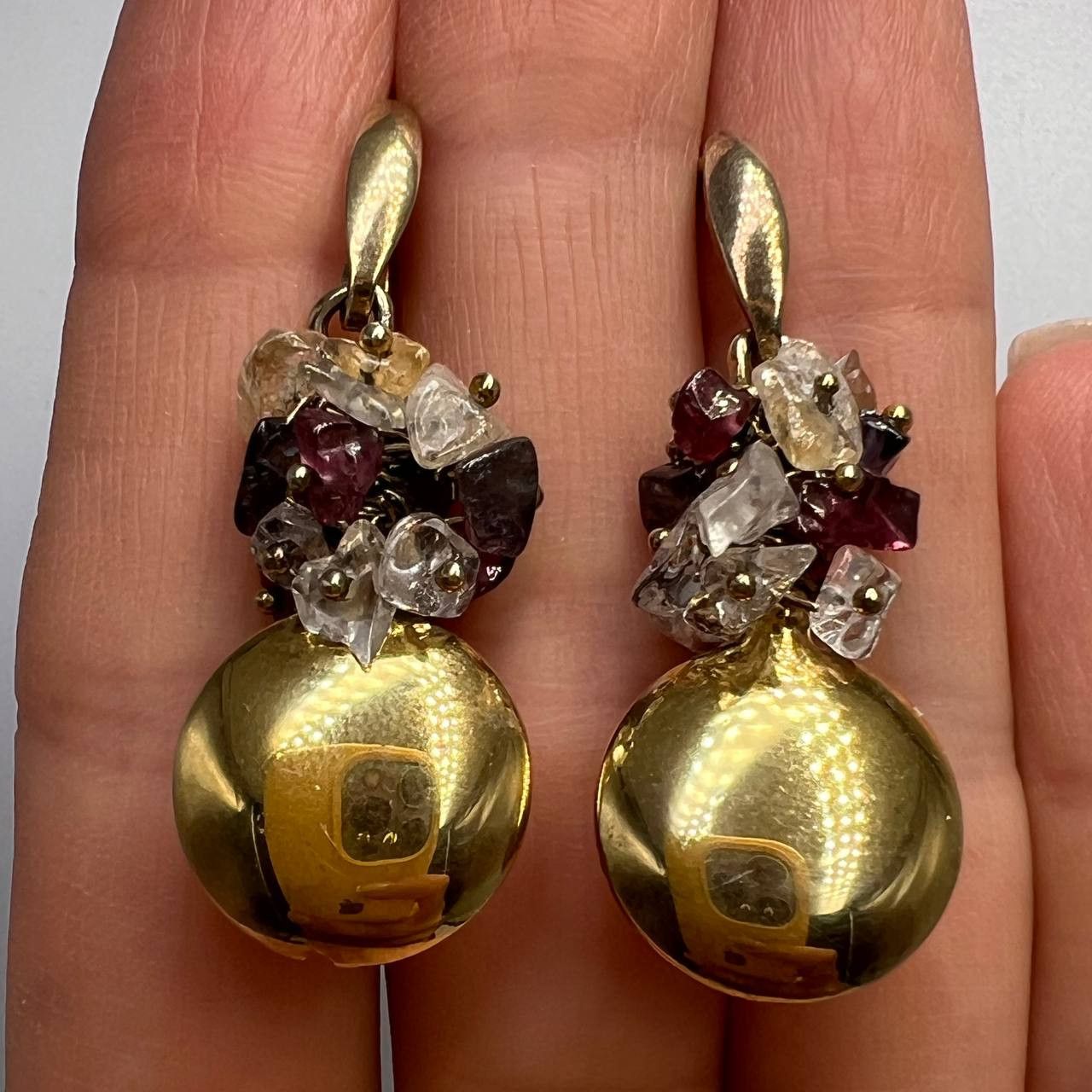 Gilt Sterling Silver Vintage Earrings Quartz Gemstone Signed