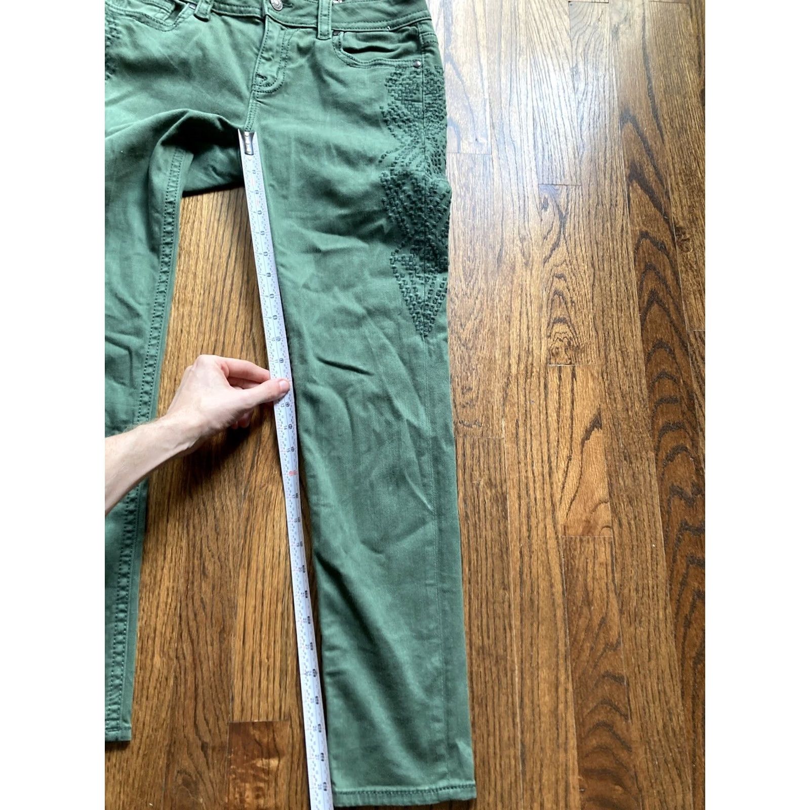 Miss Me Miss Me Jeans Womens Size 29 Hunter Green Skinny Embroidered Stretch Mid Rise Jeans Size 29" - 4 Thumbnail